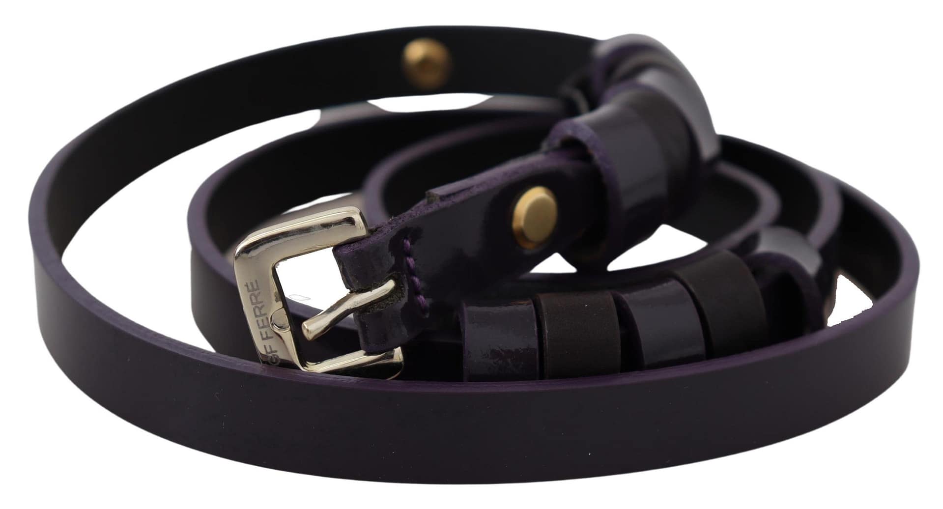GF Ferre Black Leather Thin Gold Metal Chrome Buckle Belt - Image 2