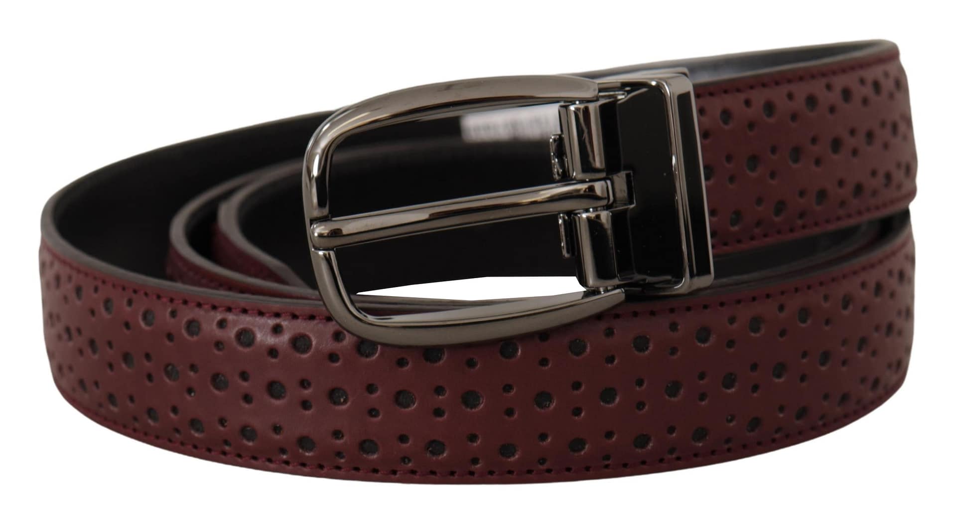 Dolce & Gabbana Brown Perforated Leather Metal Buckle Belt - Image 3