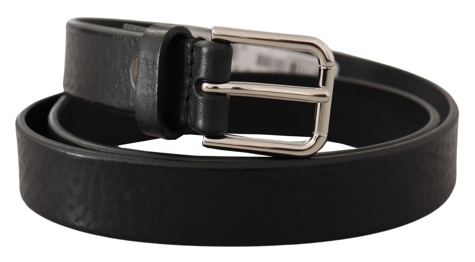 Dolce & Gabbana Black Calf Leather Silver Tone Logo Metal Buckle Belt - Image 2