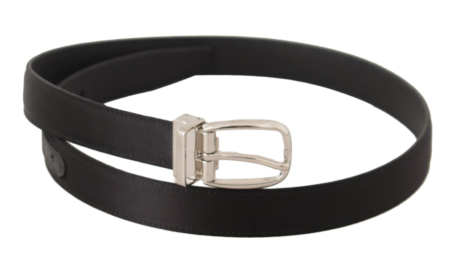Dolce & Gabbana Black Canvas Leather Silver Logo Metal Buckle Belt - Image 3