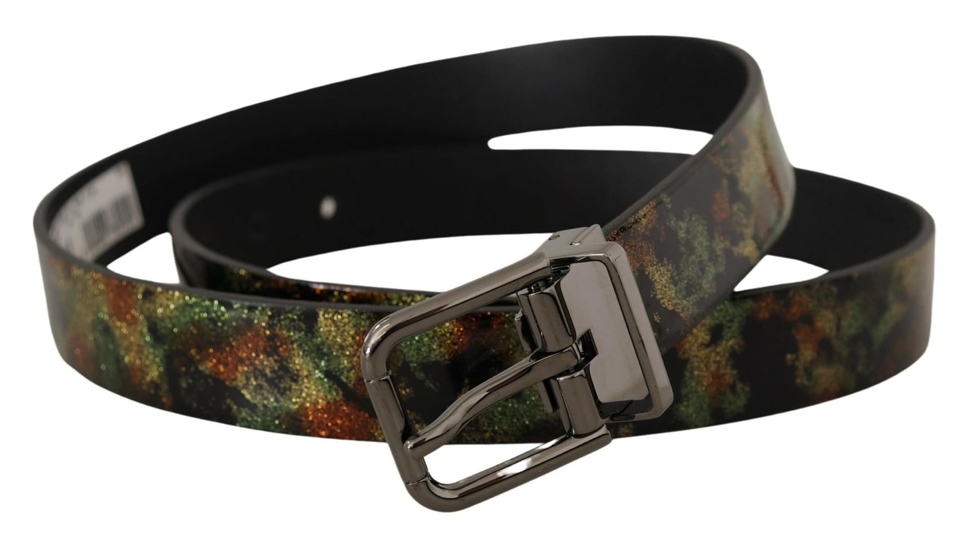 Dolce & Gabbana Black Sparkling Leather Black Metal Buckle Belt - Image 2