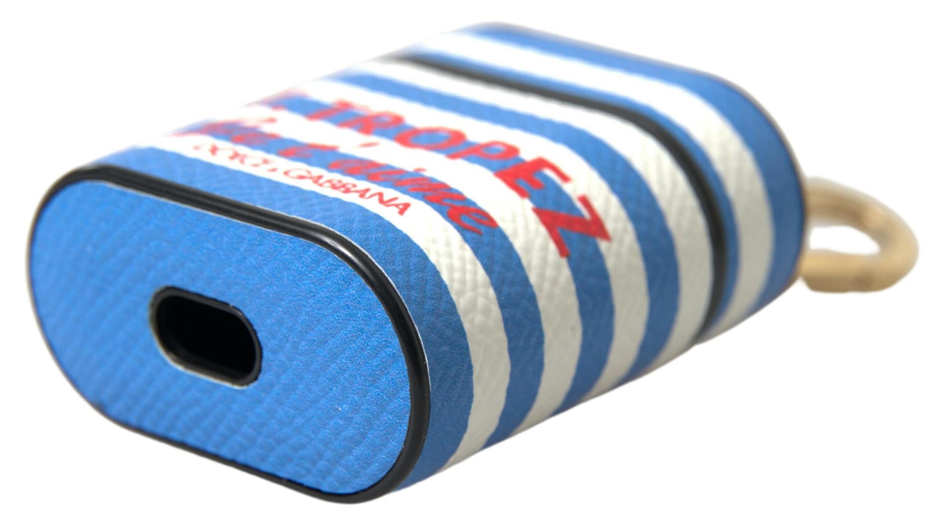 Dolce & Gabbana Blue Stripe Dauphine Leather Logo Print Airpod Case - Image 3