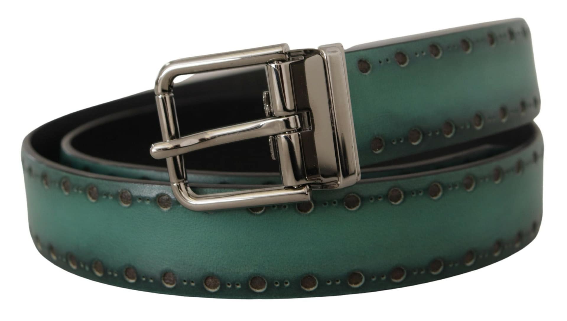 Dolce & Gabbana Green Giotto Leather Silver Metal Buckle Belt - Image 2
