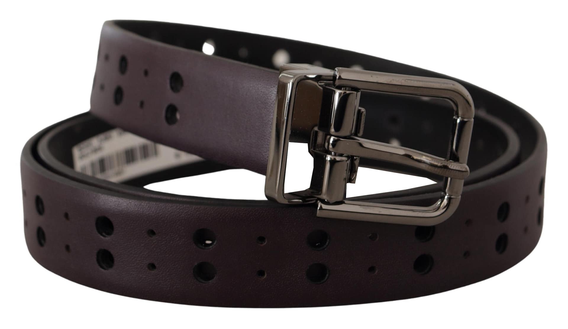 Dolce & Gabbana Burgundy Leather Perforated Metal Buckle Belt - Image 2