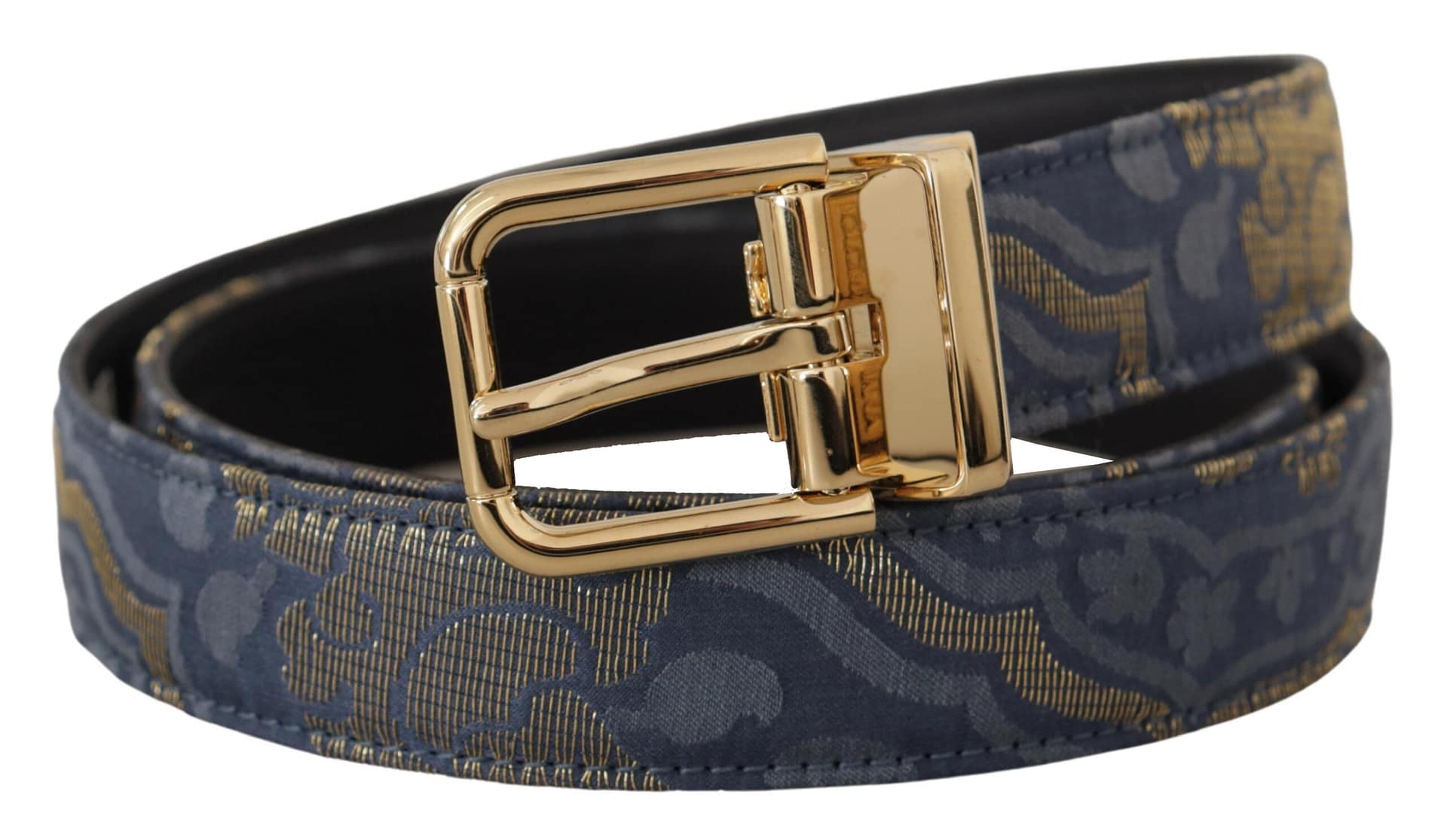 Dolce & Gabbana Navy Blue Jacquard Gold Tone Logo Metal Buckle Belt - Image 2