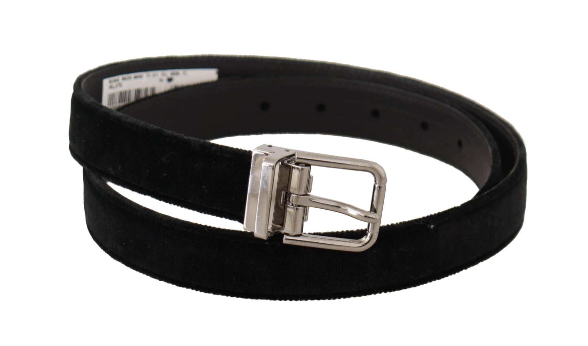 Dolce & Gabbana Black Casual Velvet Silver Metal Logo Buckle Belt - Image 2