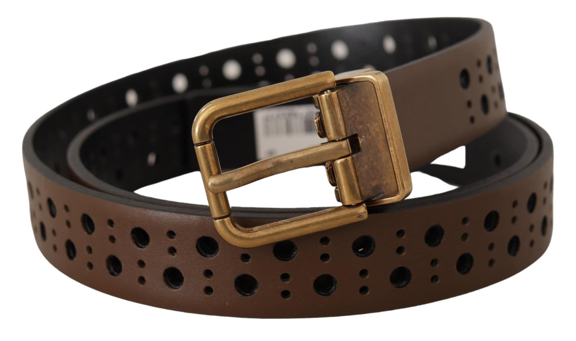 Dolce & Gabbana Brown Leather Perforated Crown Belt - Image 2