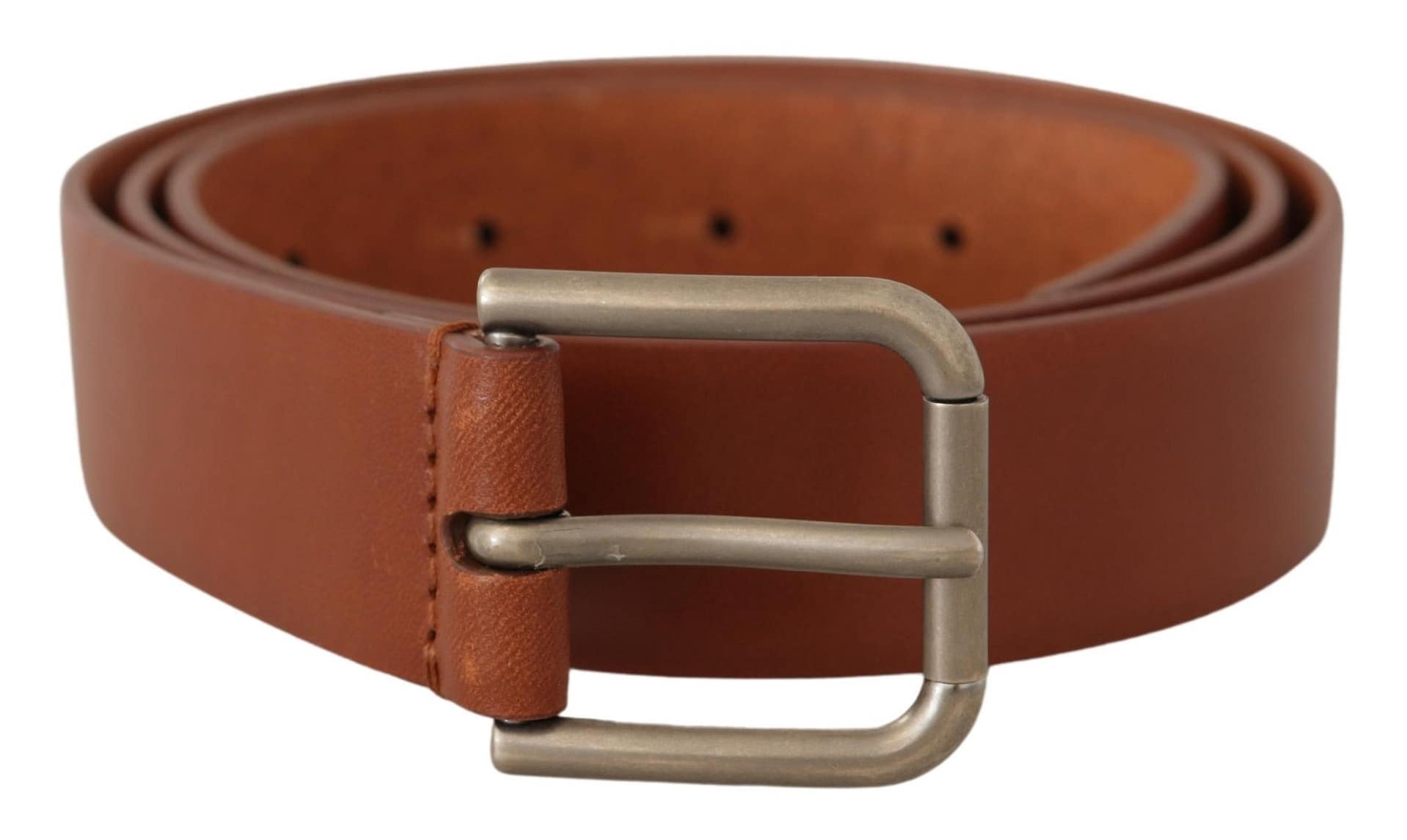 Dolce & Gabbana Brown Calf Leather Silver Tone Metal Buckle Belt - Image 4