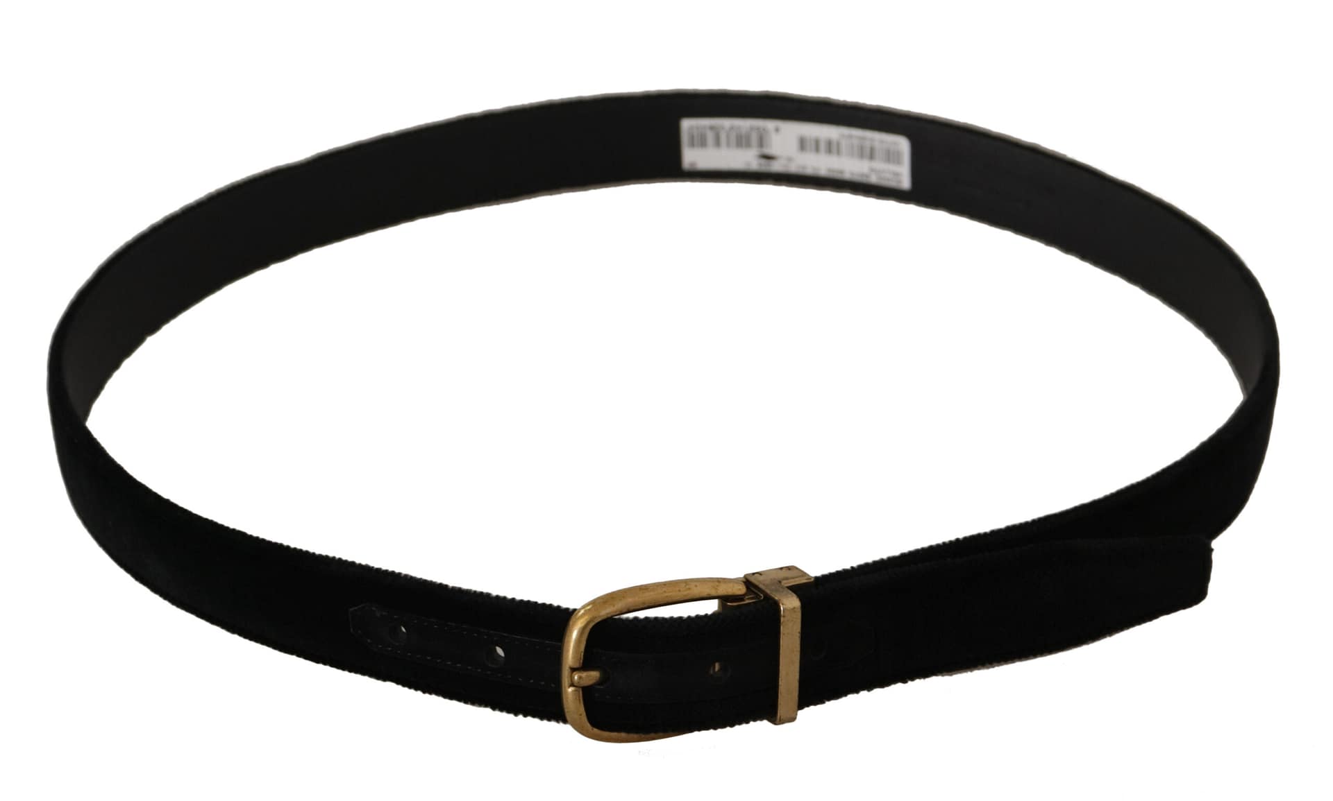 Dolce & Gabbana Black Velvet Leather Gold Tone Metal Buckle Belt - Image 2