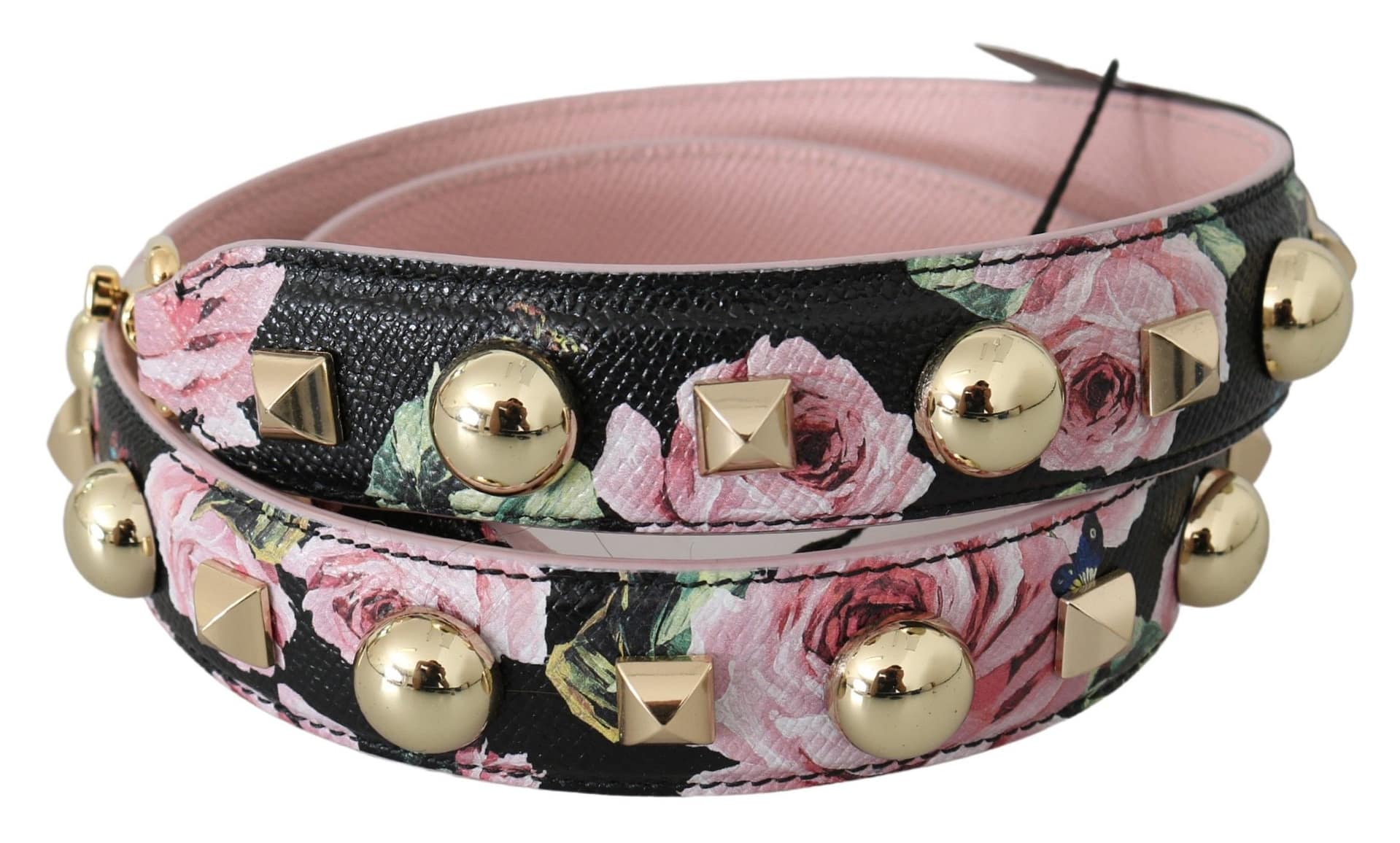 Dolce & Gabbana Pink Floral Leather Stud Accessory Shoulder Strap - Image 3