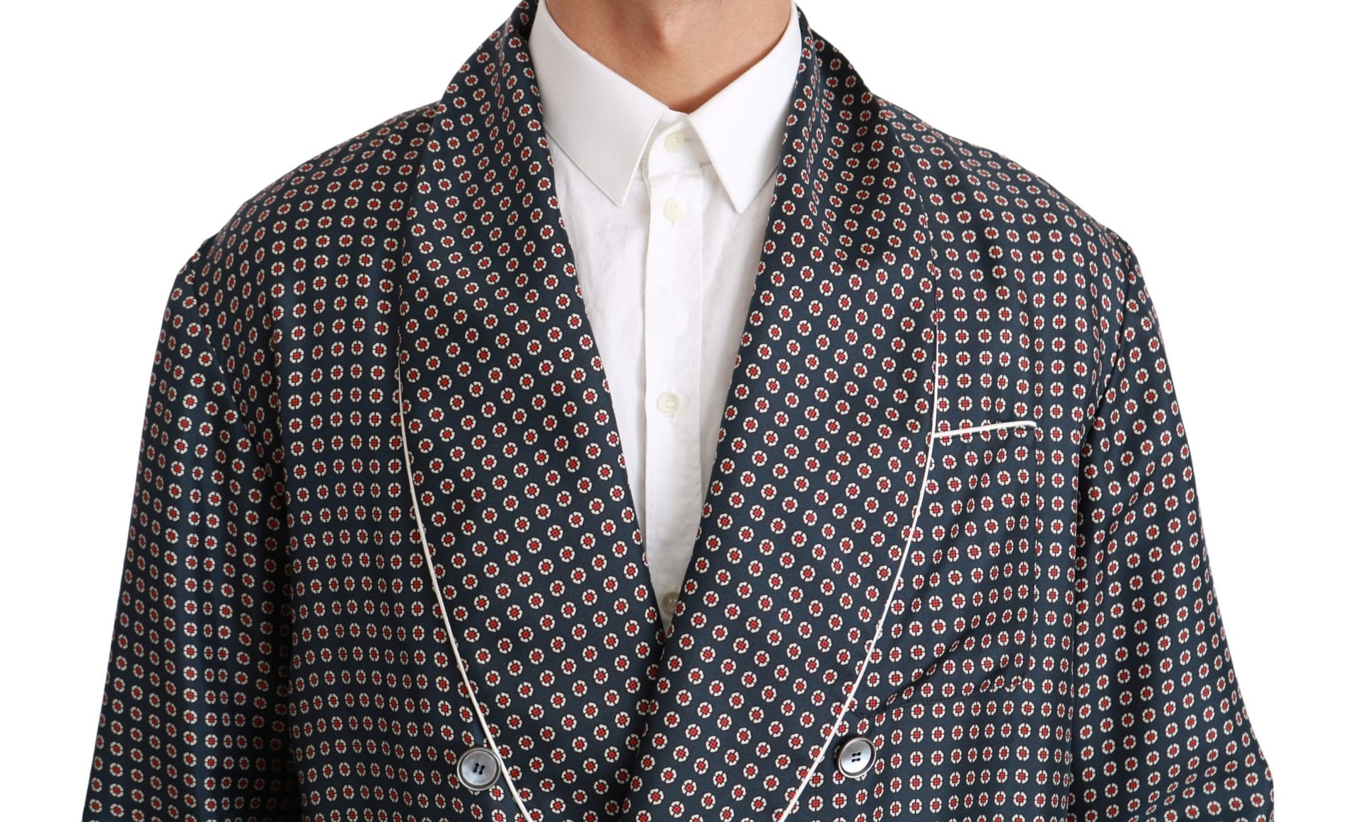 Dolce & Gabbana Navy Blue Patterned Double Breasted Coat Jacket - Image 4