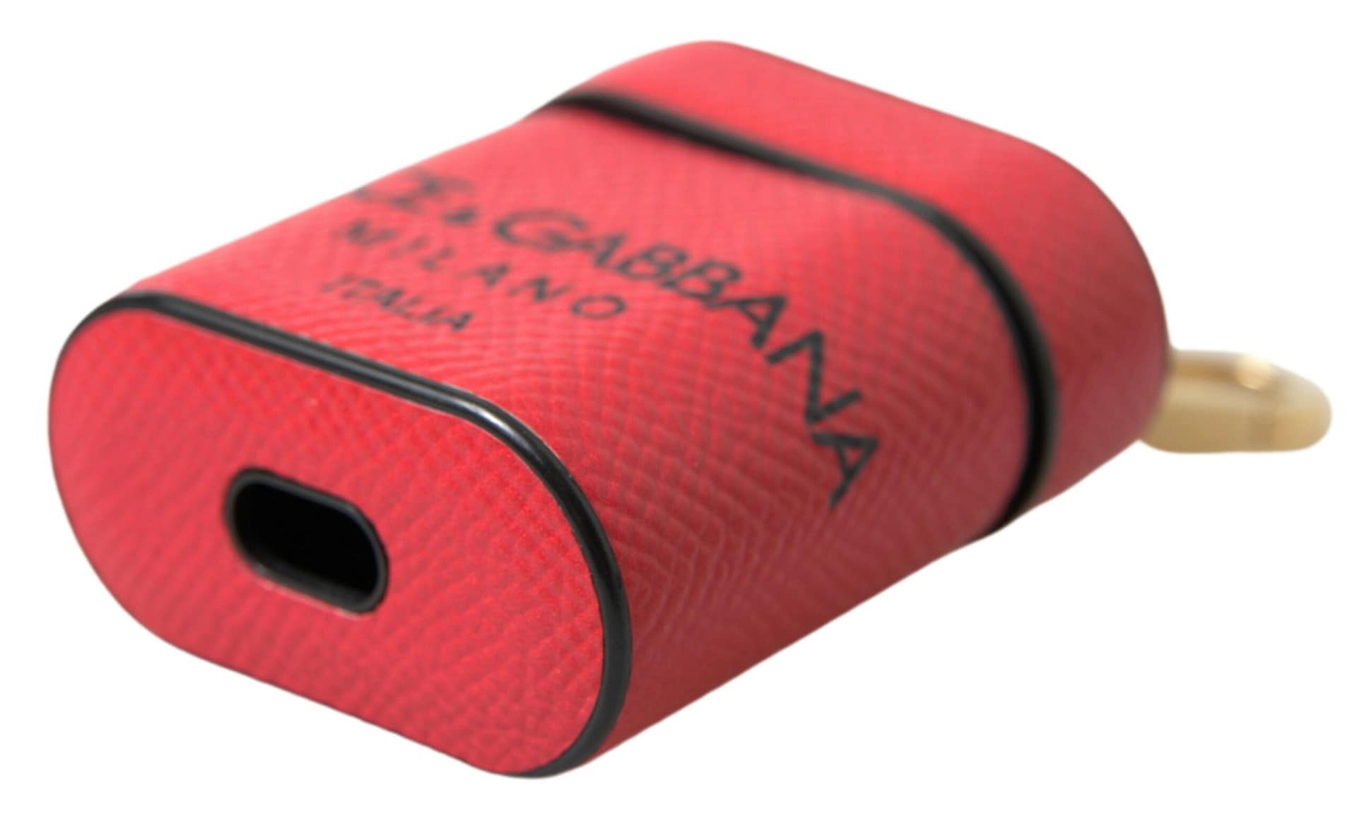 Dolce & Gabbana Red Black Calf Leather Logo Print Strap Airpods Case - Image 4