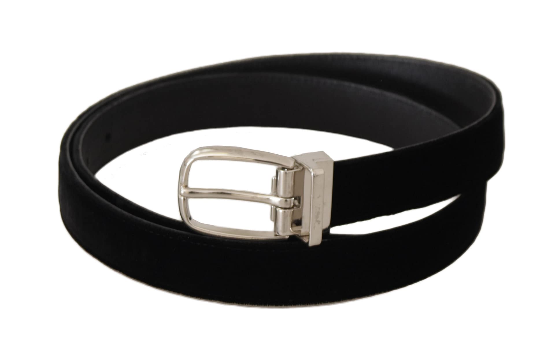Dolce & Gabbana Black Casual Velvet Silver Tone Metal Buckle Belt - Image 2