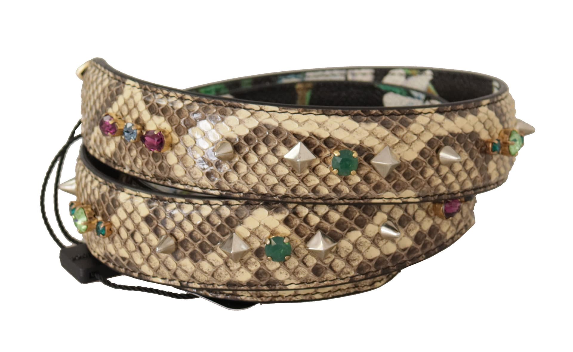 Dolce & Gabbana Beige Exotic Leather Crystals Reversible Shoulder Strap - Image 2