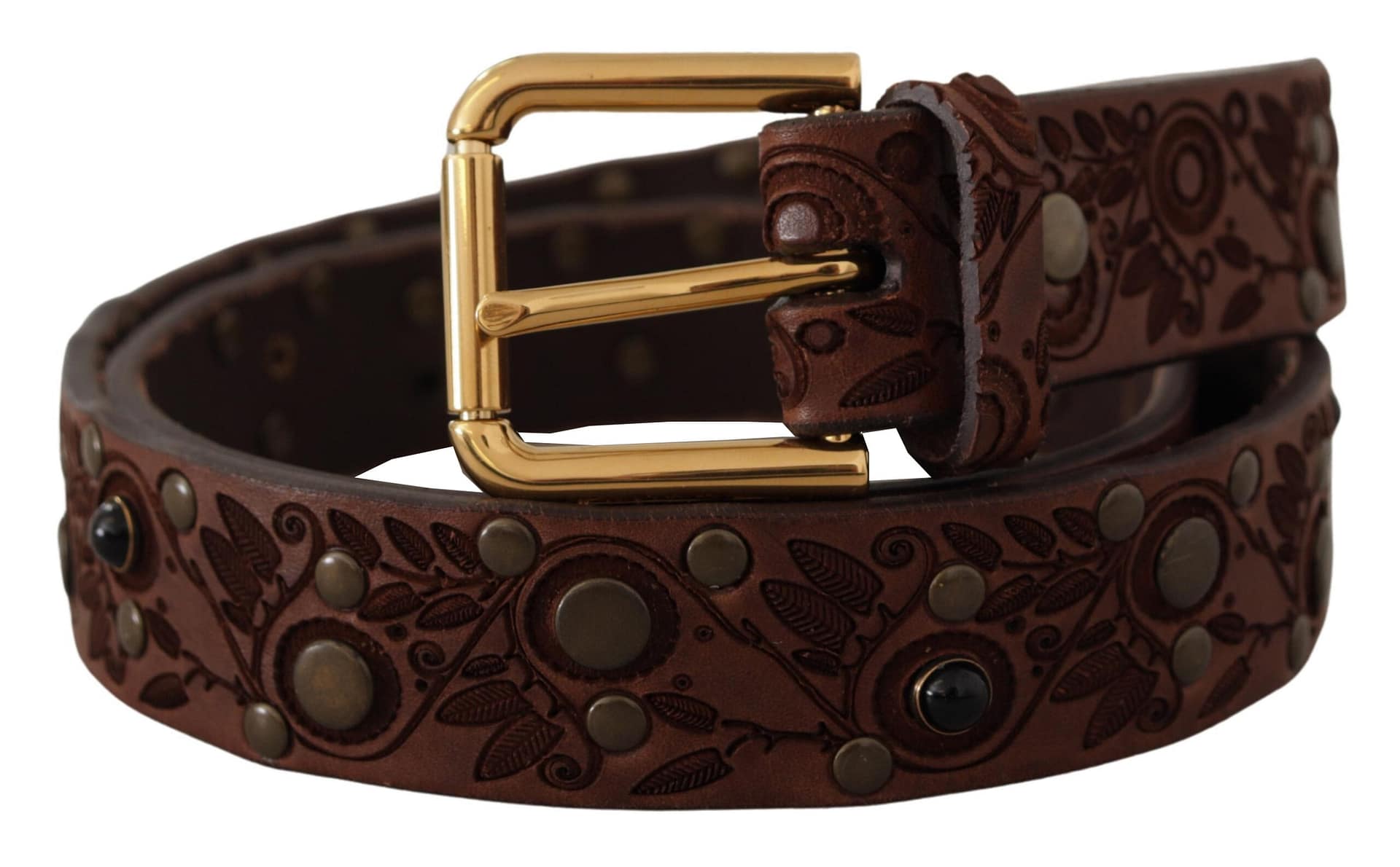 Dolce & Gabbana Brown Calf Leather Embossed Gold Metal Buckle - Image 2