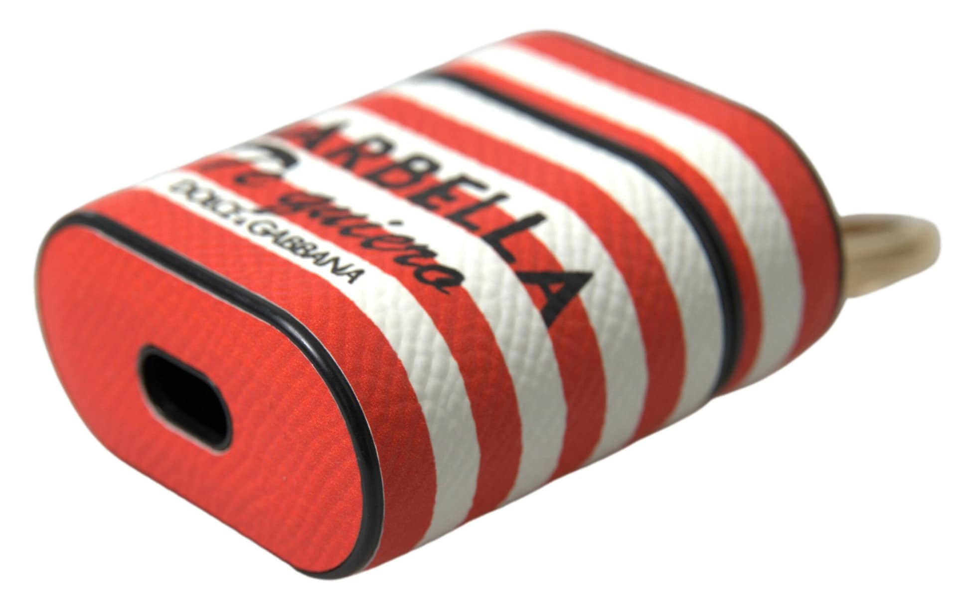 Dolce & Gabbana Orange Stripe Dauphine Leather Logo Strap Airpod Case - Image 4