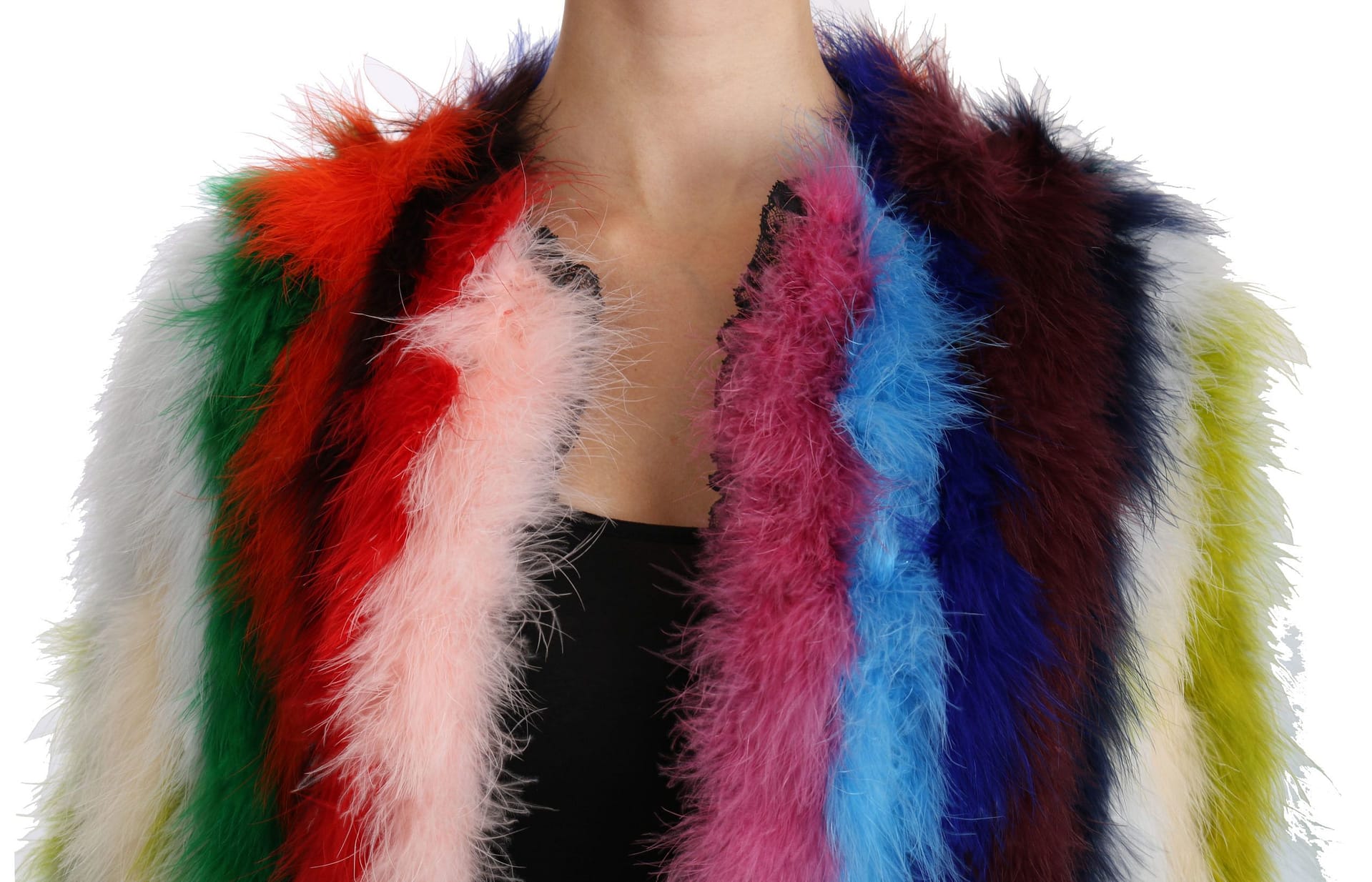 Dolce & Gabbana Multicolor Turkey Feather Cape Fur Coat - Image 5