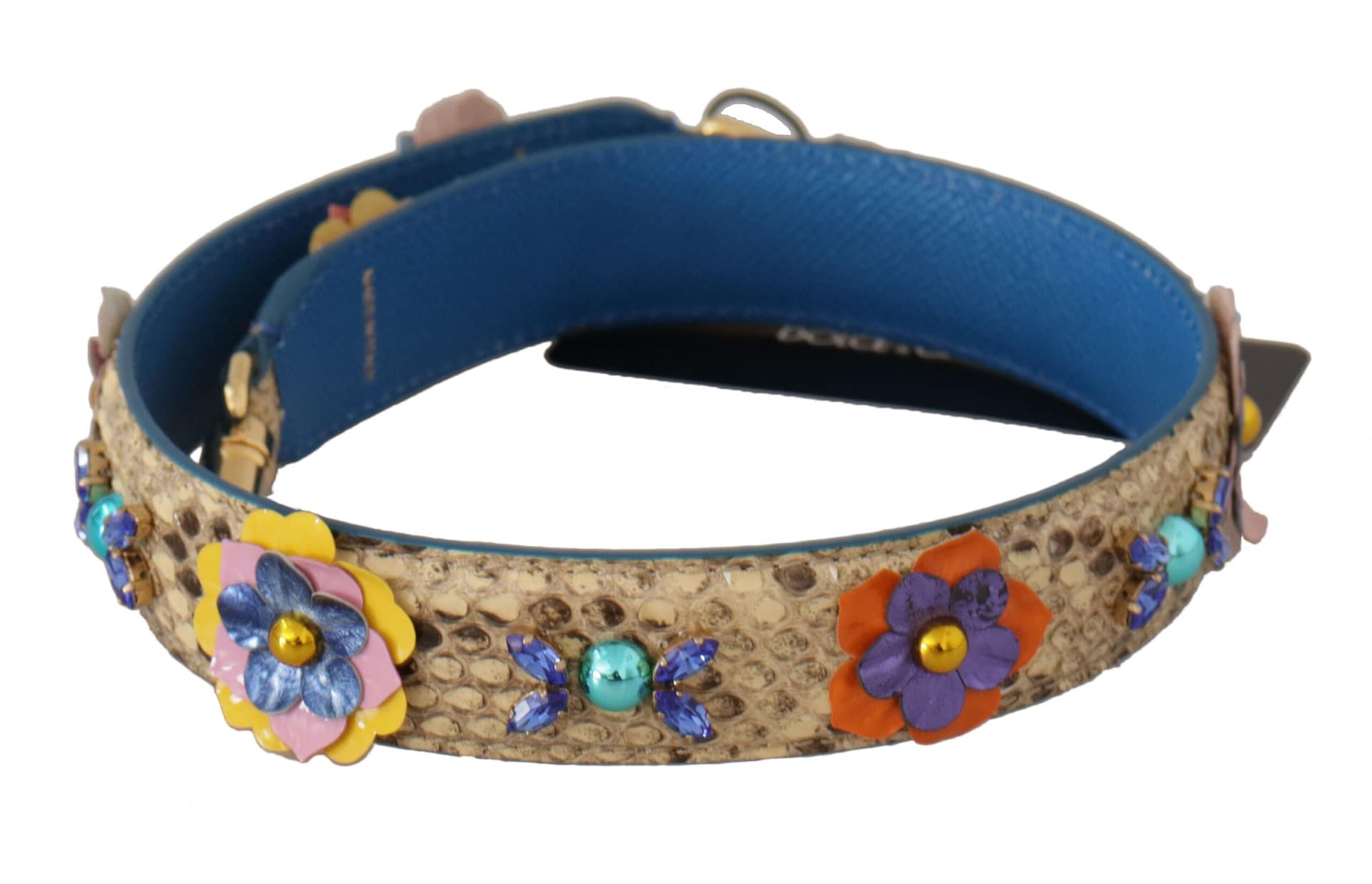 Dolce & Gabbana Beige Python Leather Floral Studded Shoulder Strap - Image 2