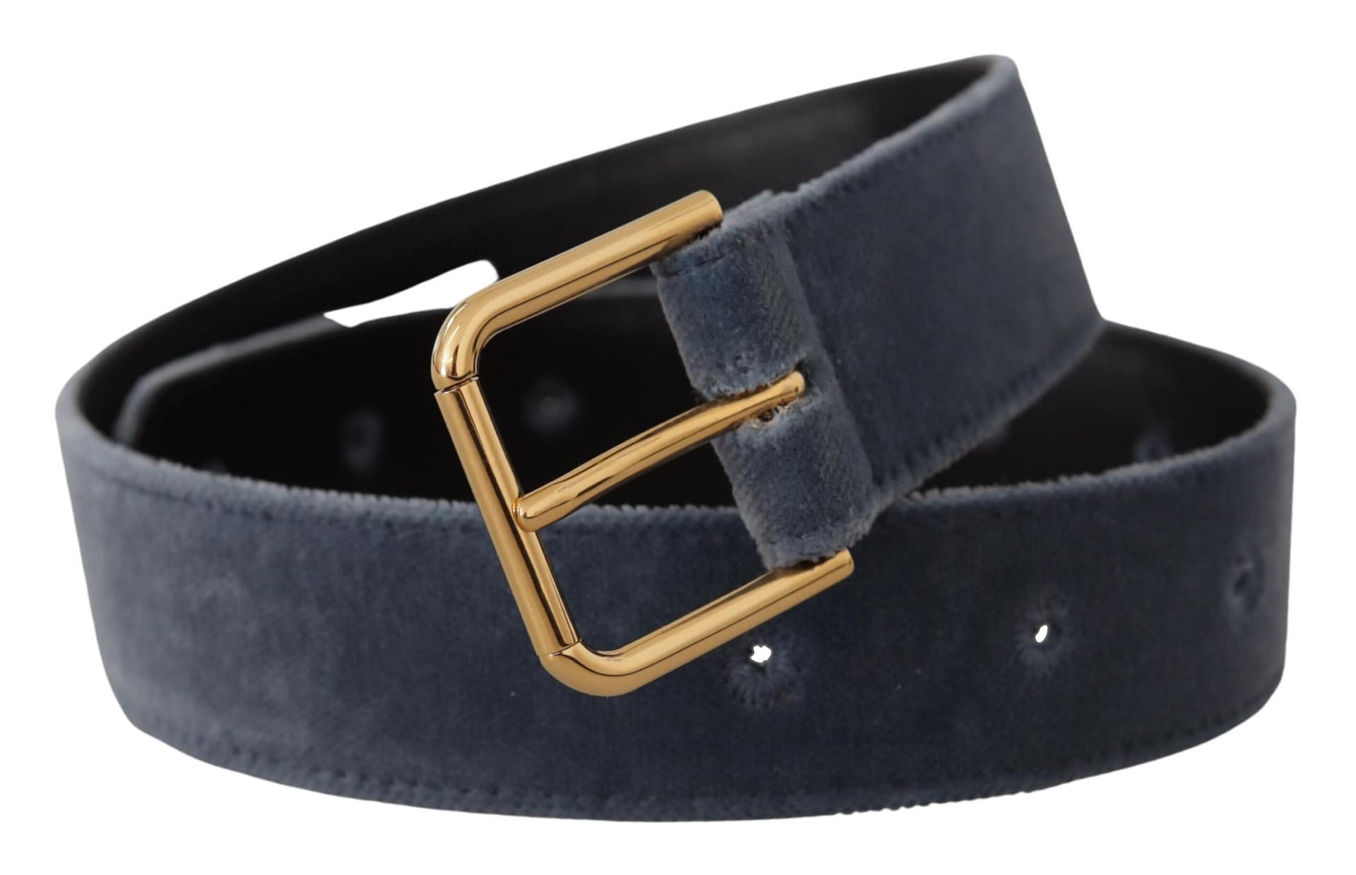 Dolce & Gabbana Navy Blue Velvet Gold Metal Logo Waist Buckle Belt - Image 2