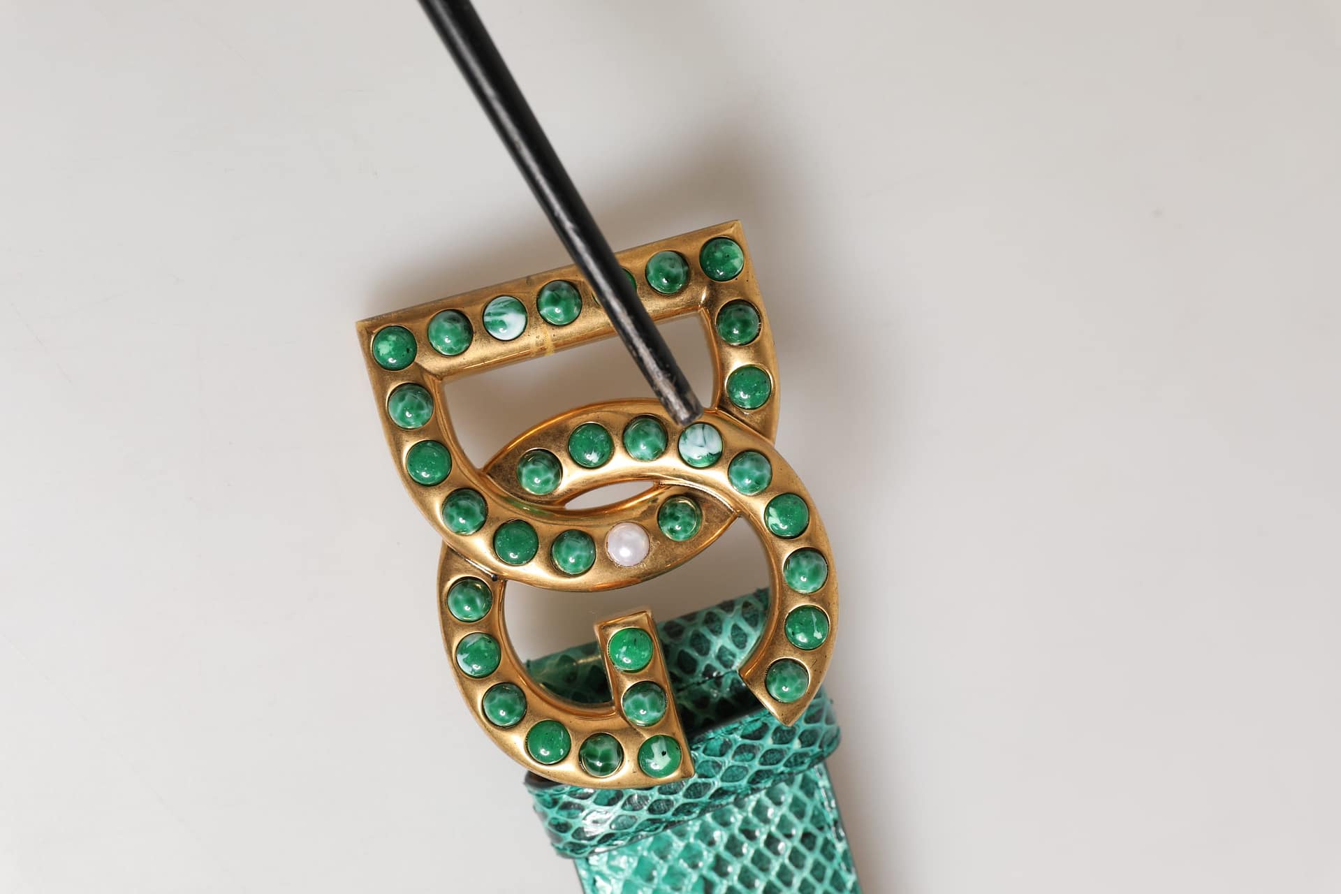 Dolce & Gabbana Green Leather DG Logo Embellished Buckle Belt - Image 8