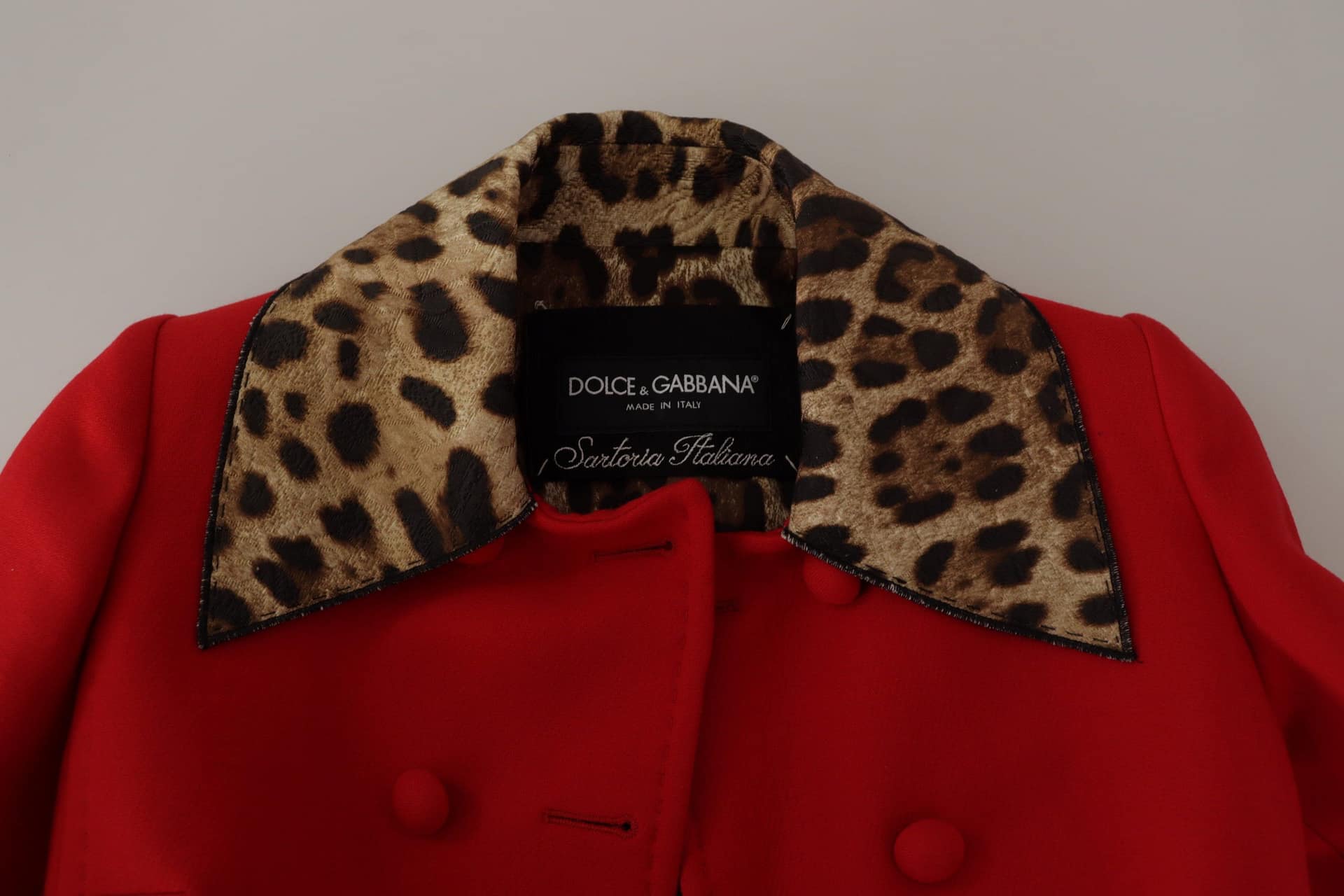 Dolce & Gabbana Red Leopard Wool Trenchcoat Jacket - Image 5