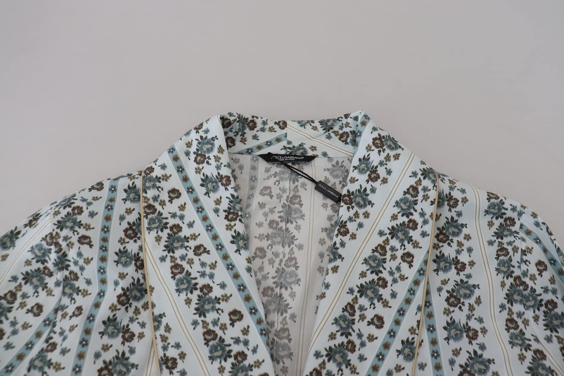 Dolce & Gabbana Blue Floral Cotton Robe Coat Jacket - Image 6