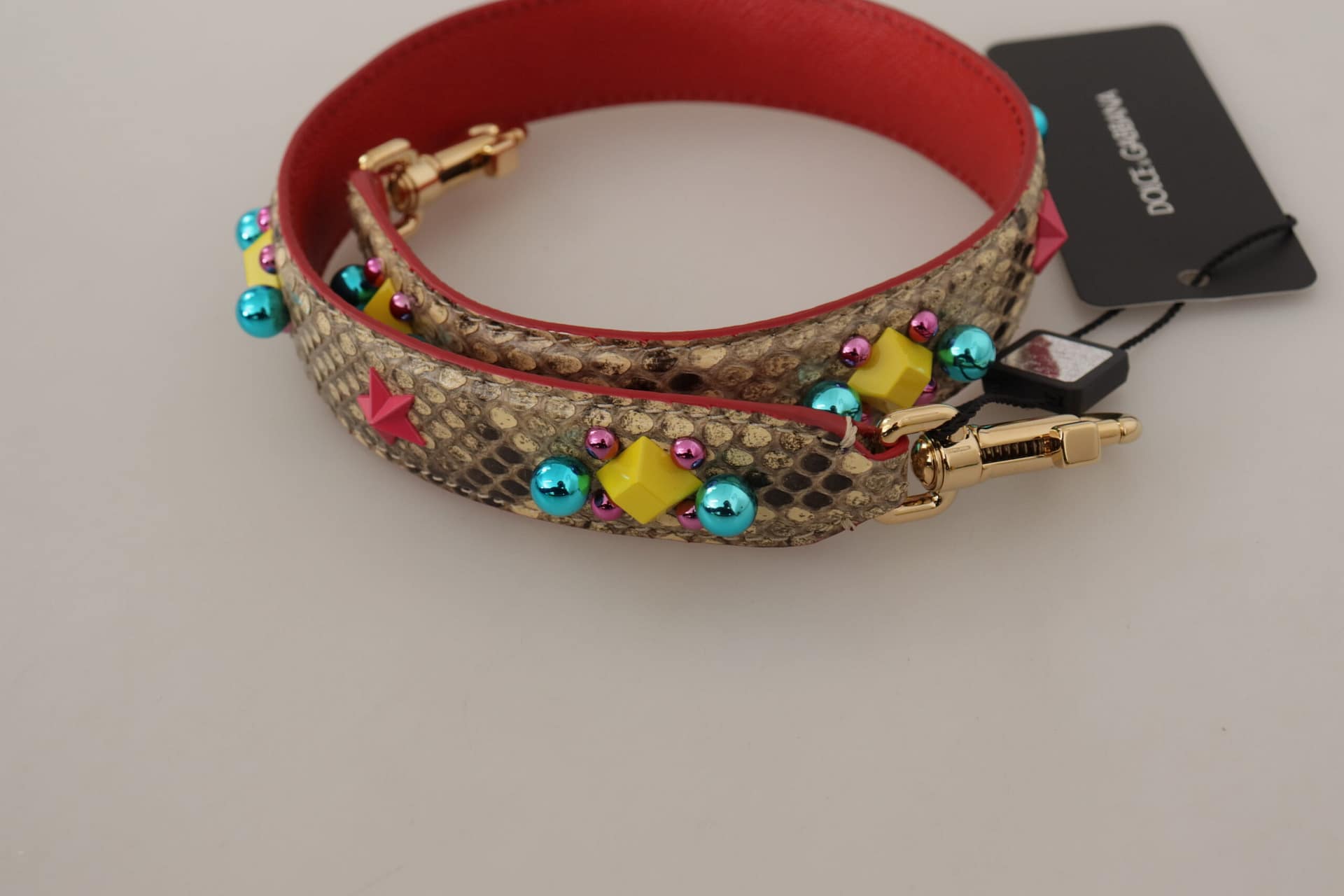 Dolce & Gabbana Beige Python Leather Crystals Shoulder Strap - Image 4