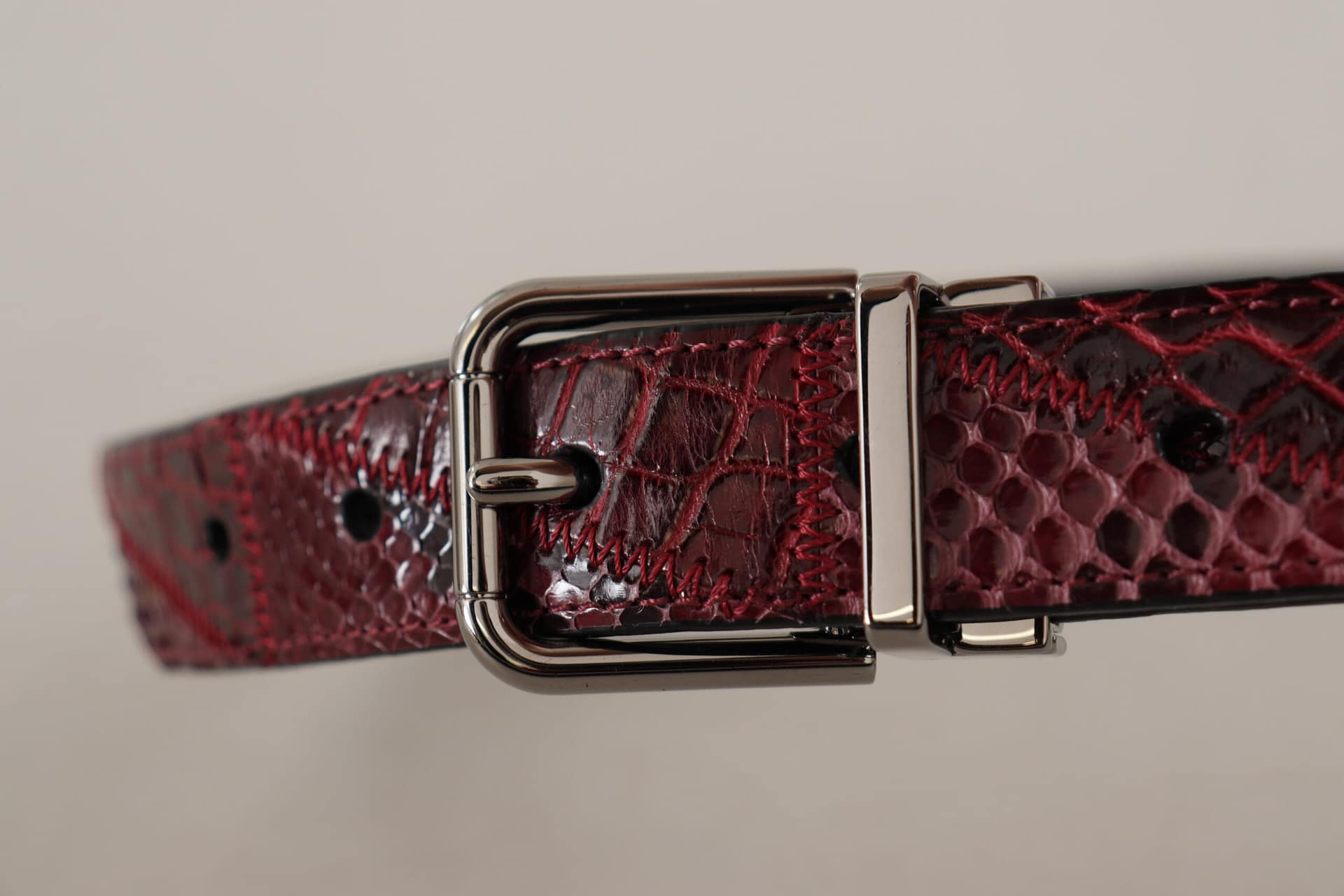 Dolce & Gabbana Red Exotic Leather Metal Logo Buckle Belt - Image 3