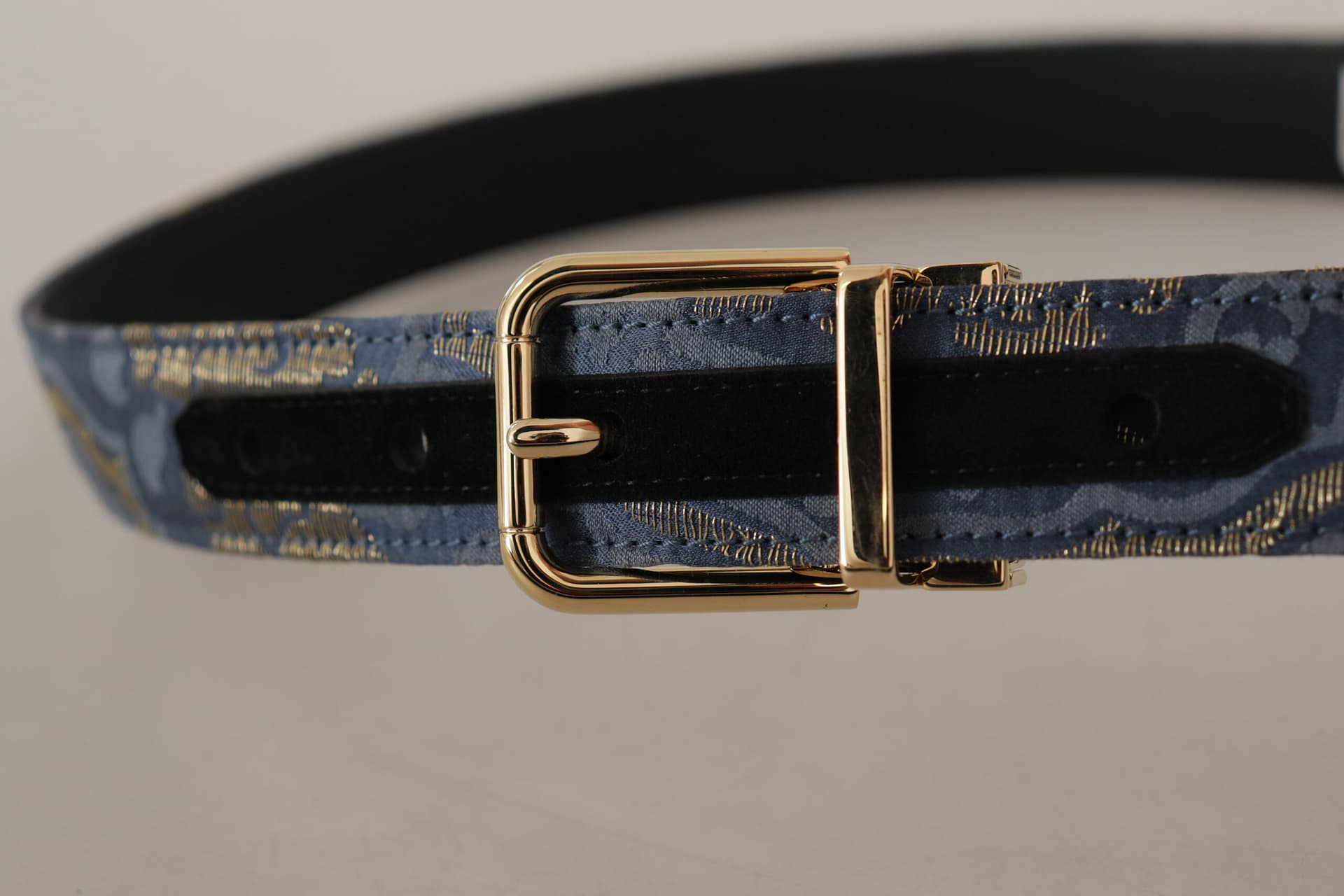 Dolce & Gabbana Navy Blue Jacquard Gold Tone Logo Metal Buckle Belt - Image 5