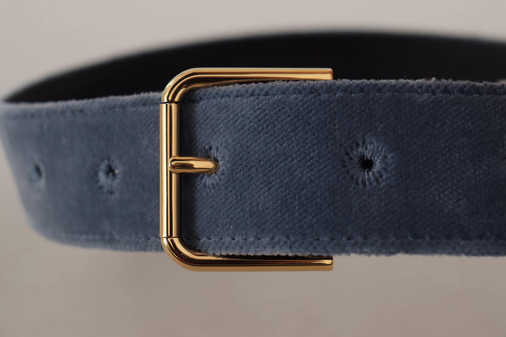 Dolce & Gabbana Navy Blue Velvet Gold Metal Logo Waist Buckle Belt - Image 4