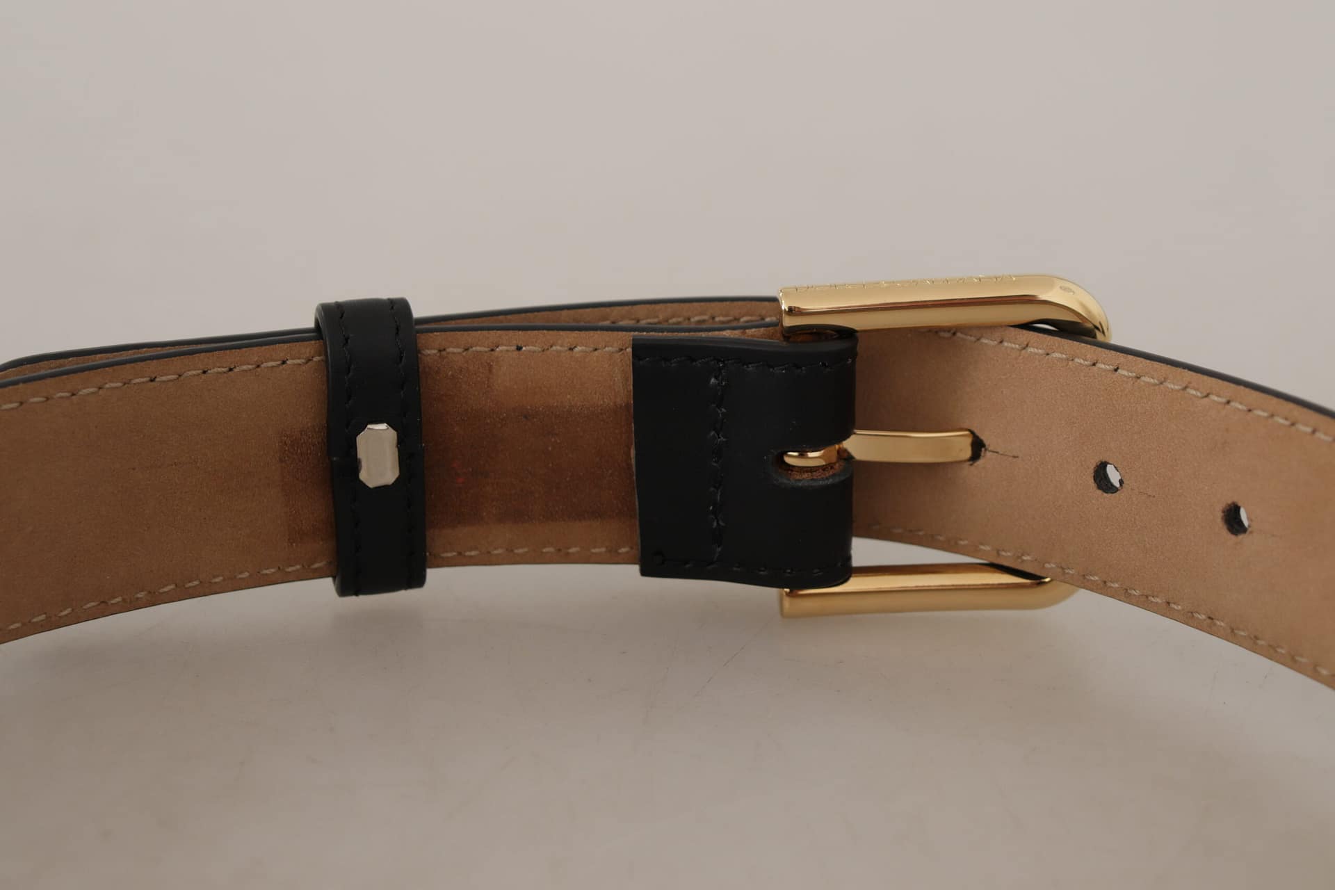 Dolce & Gabbana Black Solid Leather Classic Gold Waist Buckle Belt - Image 6