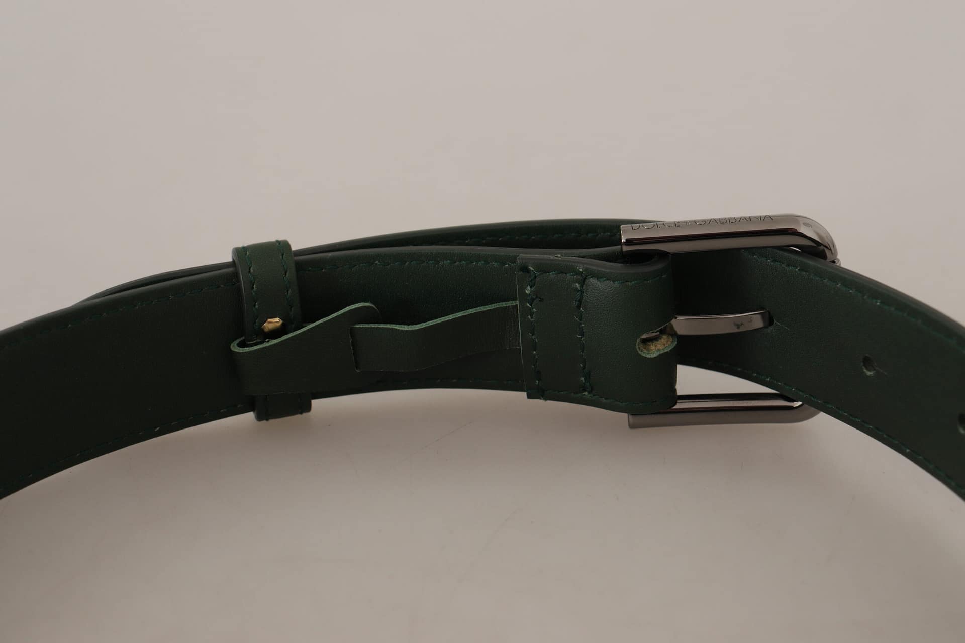 Dolce & Gabbana Army Green Leather Logo Metal Waist Buckle Belt - Image 6