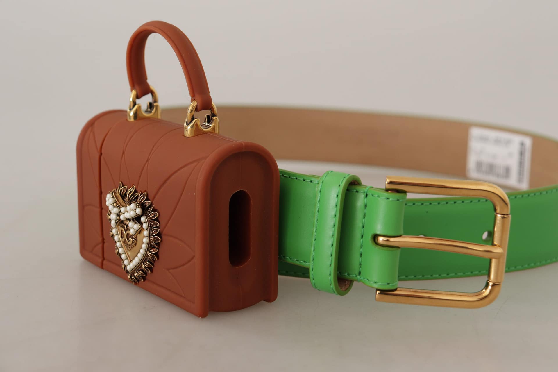 Dolce & Gabbana Green Leather Devotion Heart Micro Bag Headphones Belt - Image 2