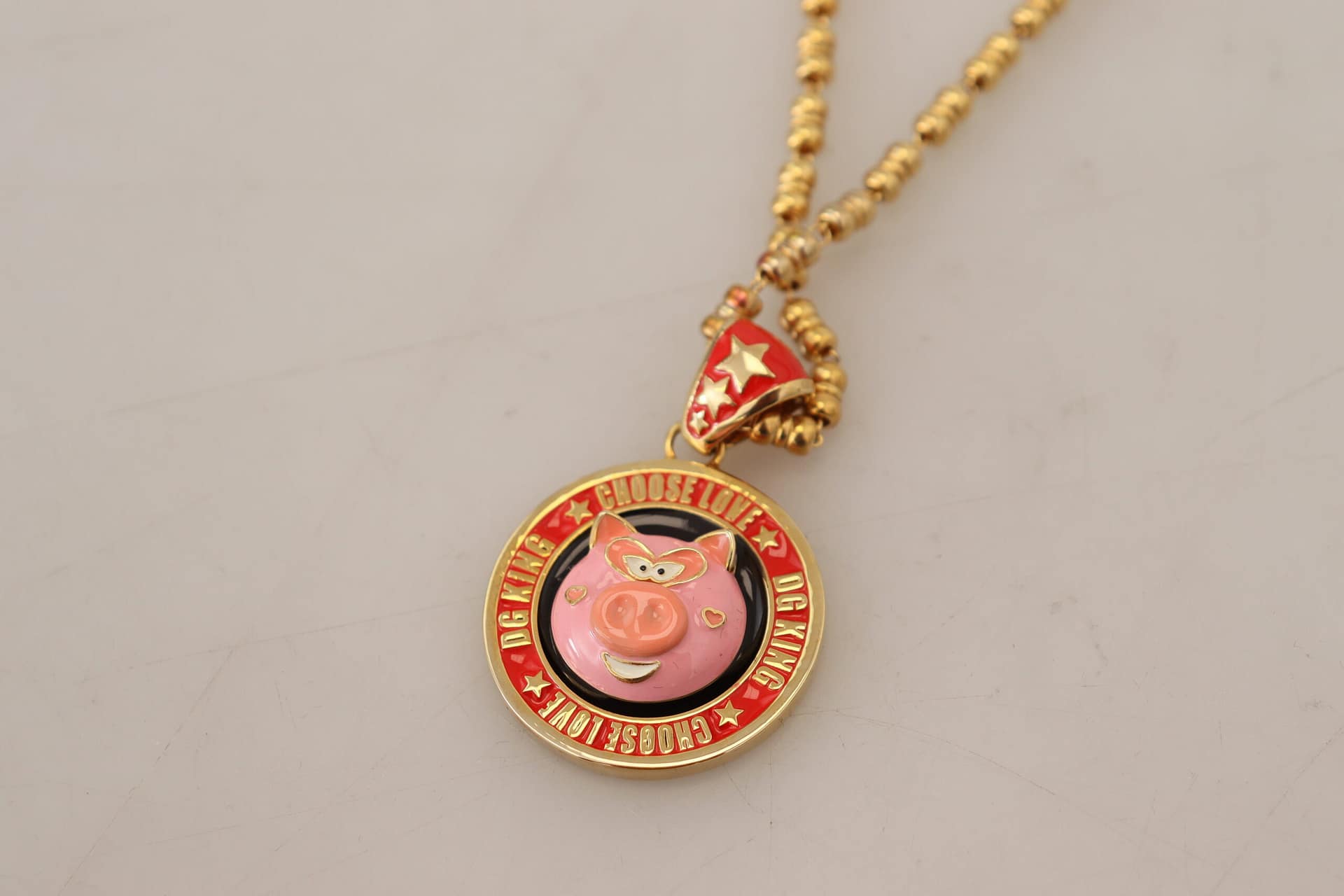 Dolce & Gabbana Gold Brass Chain SUPER PIG Pendant Logo Necklace - Image 5