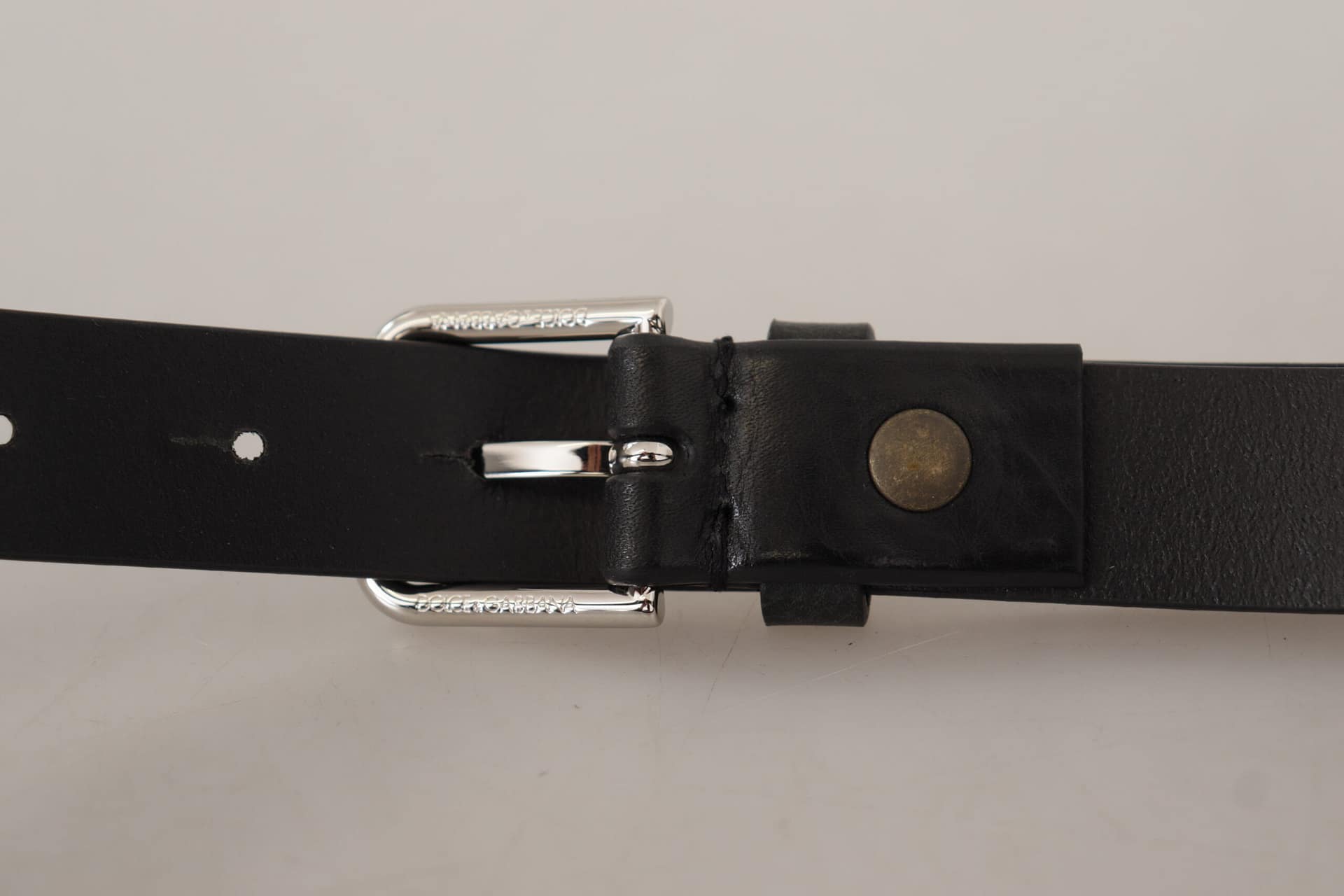 Dolce & Gabbana Black Calf Leather Silver Tone Logo Metal Buckle Belt - Image 4