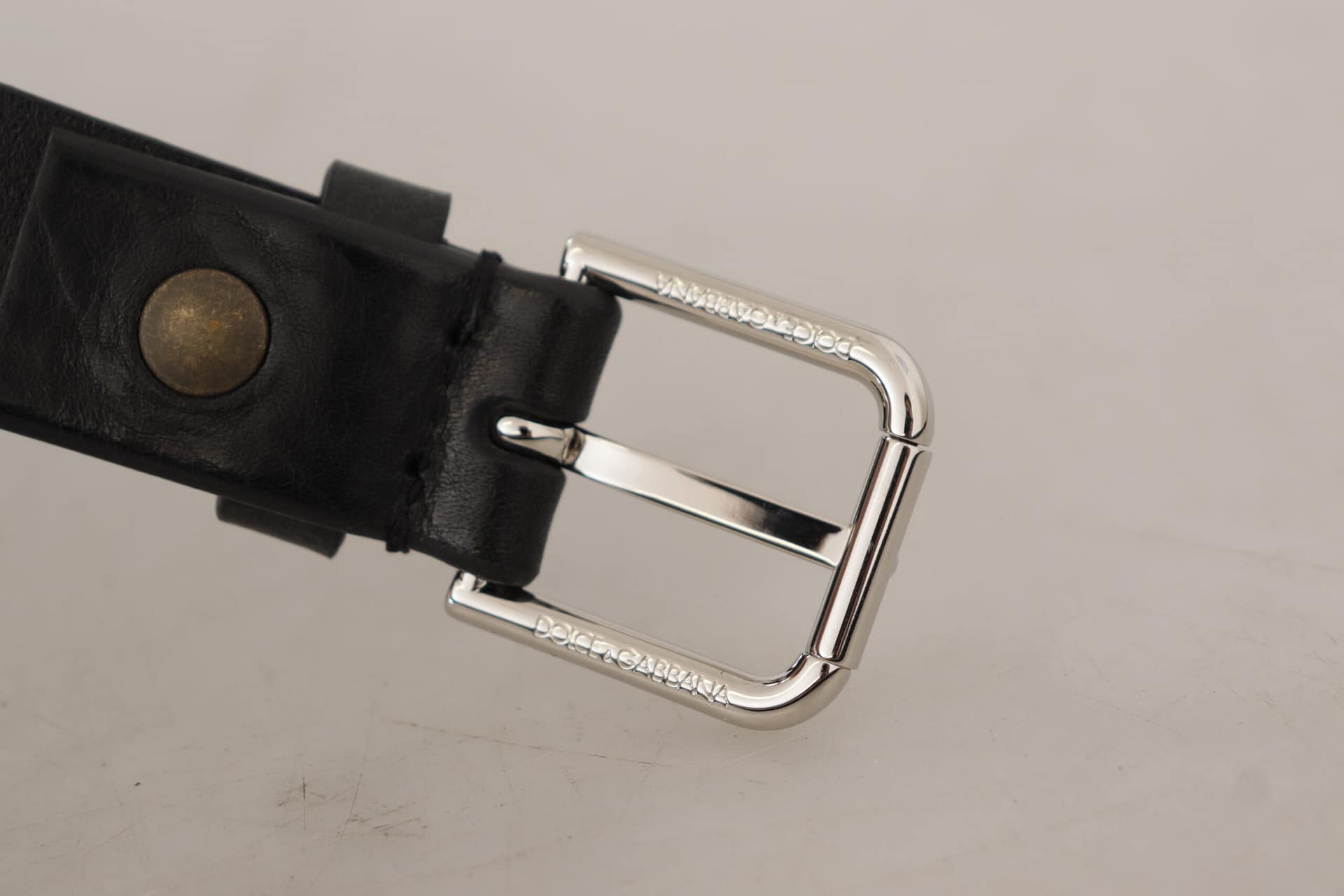 Dolce & Gabbana Black Calf Leather Silver Tone Logo Metal Buckle Belt - Image 5
