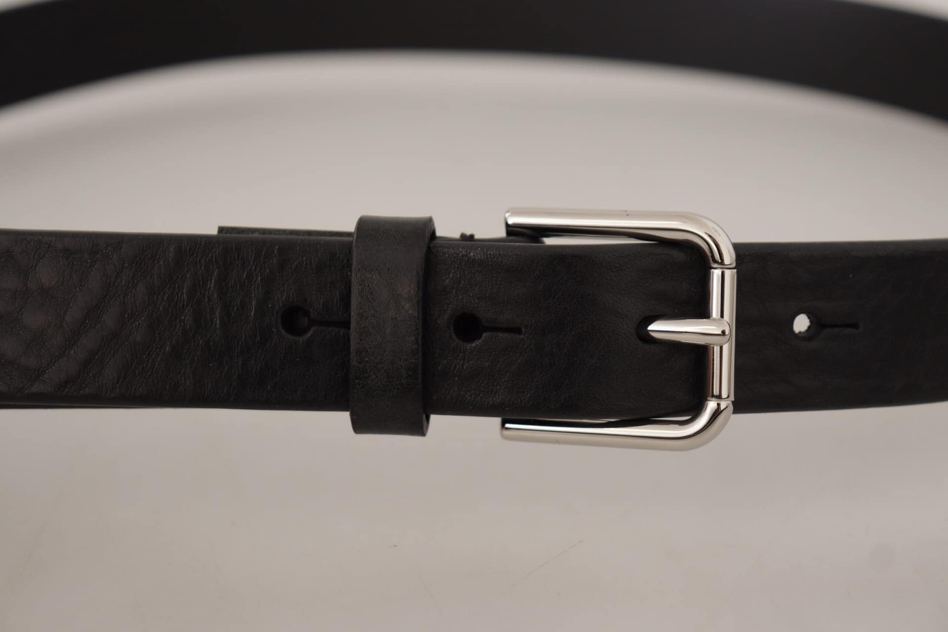 Dolce & Gabbana Black Calf Leather Silver Tone Logo Metal Buckle Belt - Image 6
