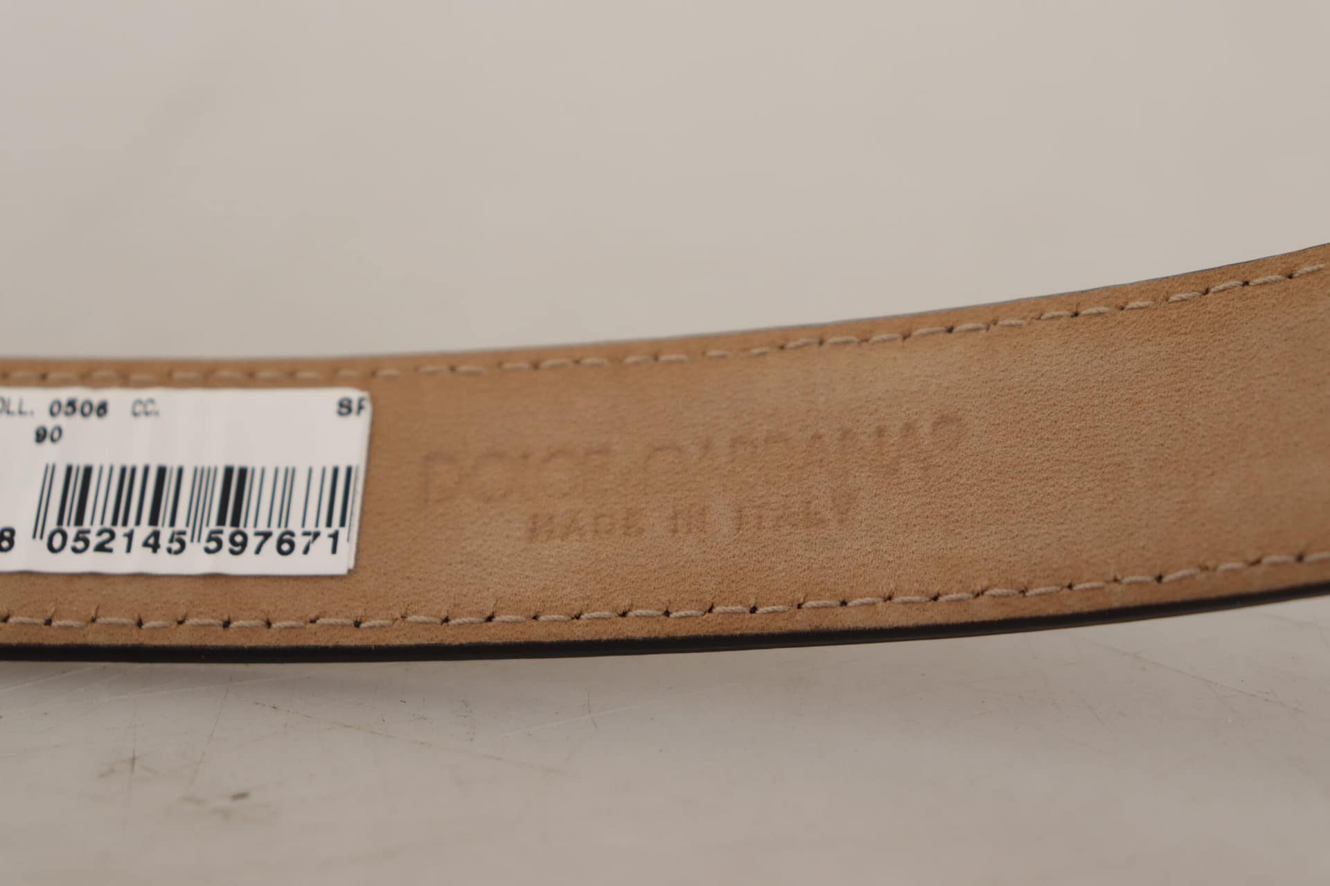 Dolce & Gabbana Black Calf Leather Logo Engraved Metal Buckle Belt - Image 4