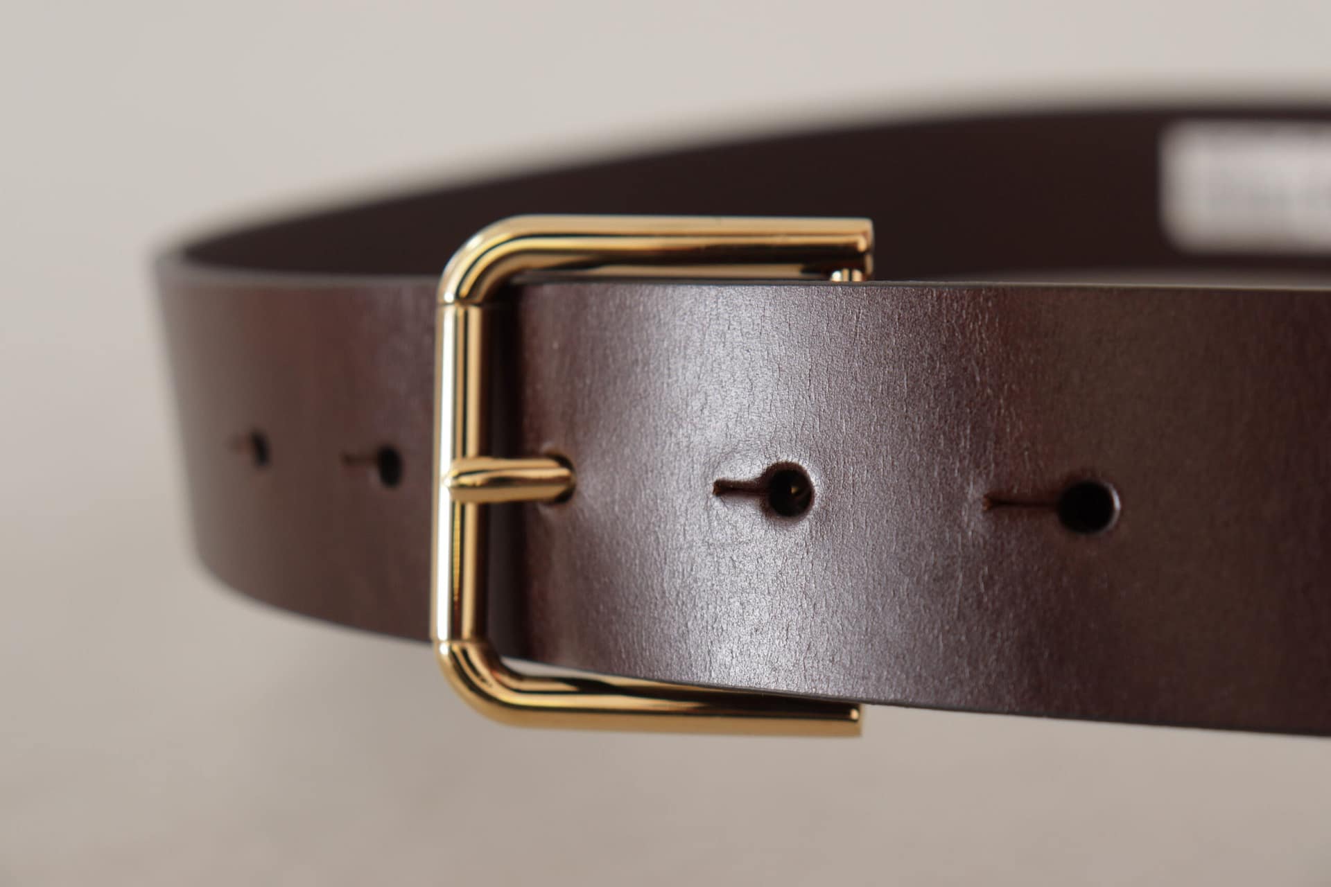 Dolce & Gabbana Brown Plain Calf Leather Gold Tone Buckle Belt - Image 4