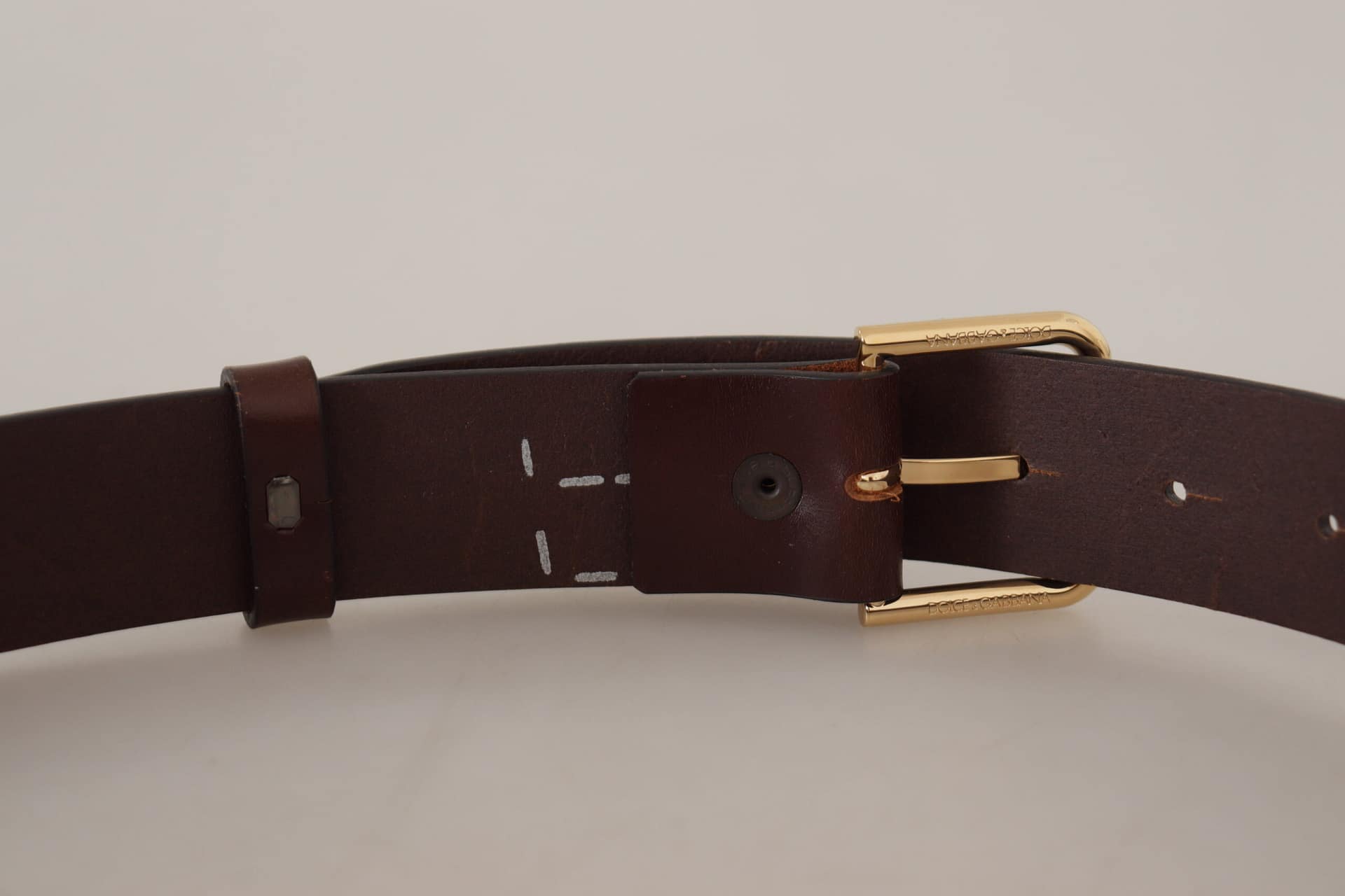 Dolce & Gabbana Brown Plain Calf Leather Gold Tone Buckle Belt - Image 5