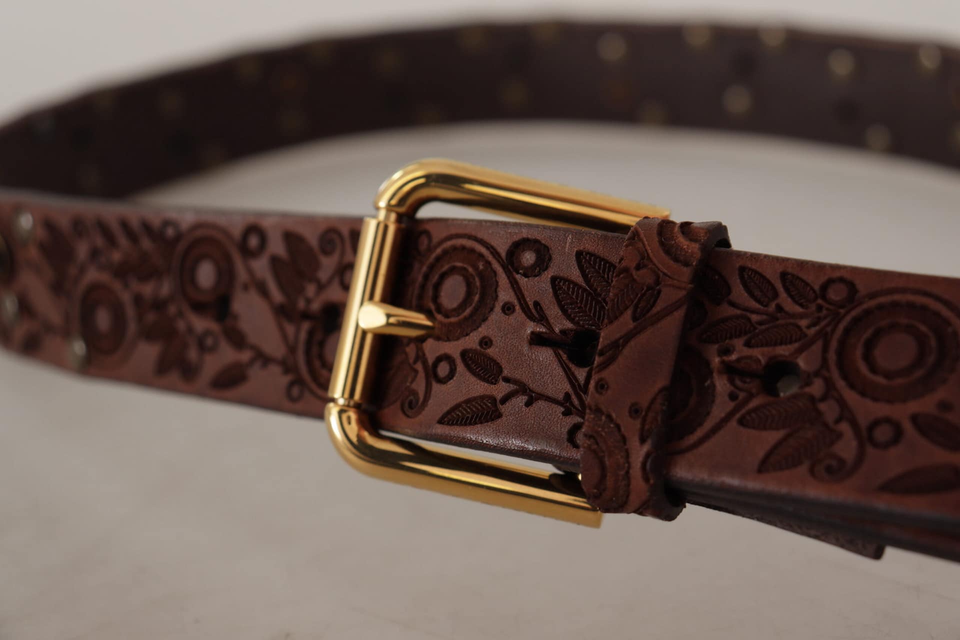 Dolce & Gabbana Brown Calf Leather Embossed Gold Metal Buckle - Image 5