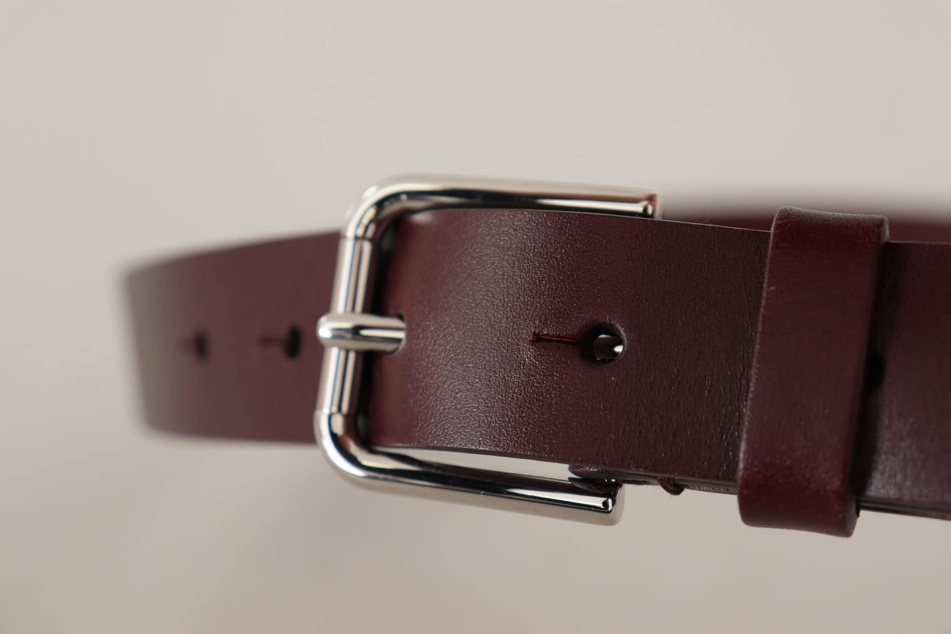 Dolce & Gabbana Maroon Calf Leather Silver Tone Metal Buckle Belt - Image 5