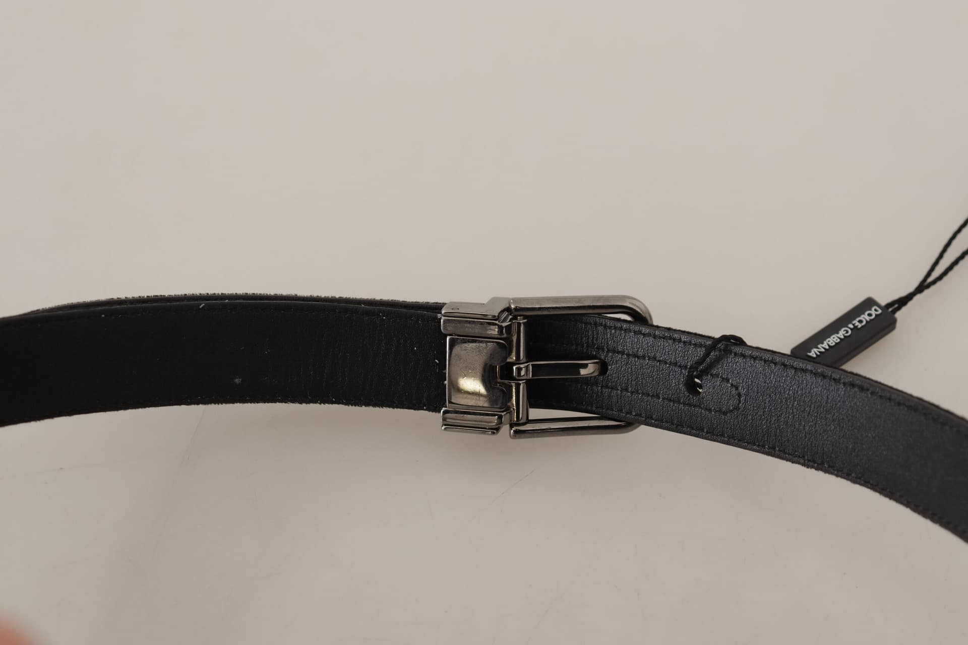 Dolce & Gabbana Black Cotton Silver Tone Metal Buckle Belt - Image 4
