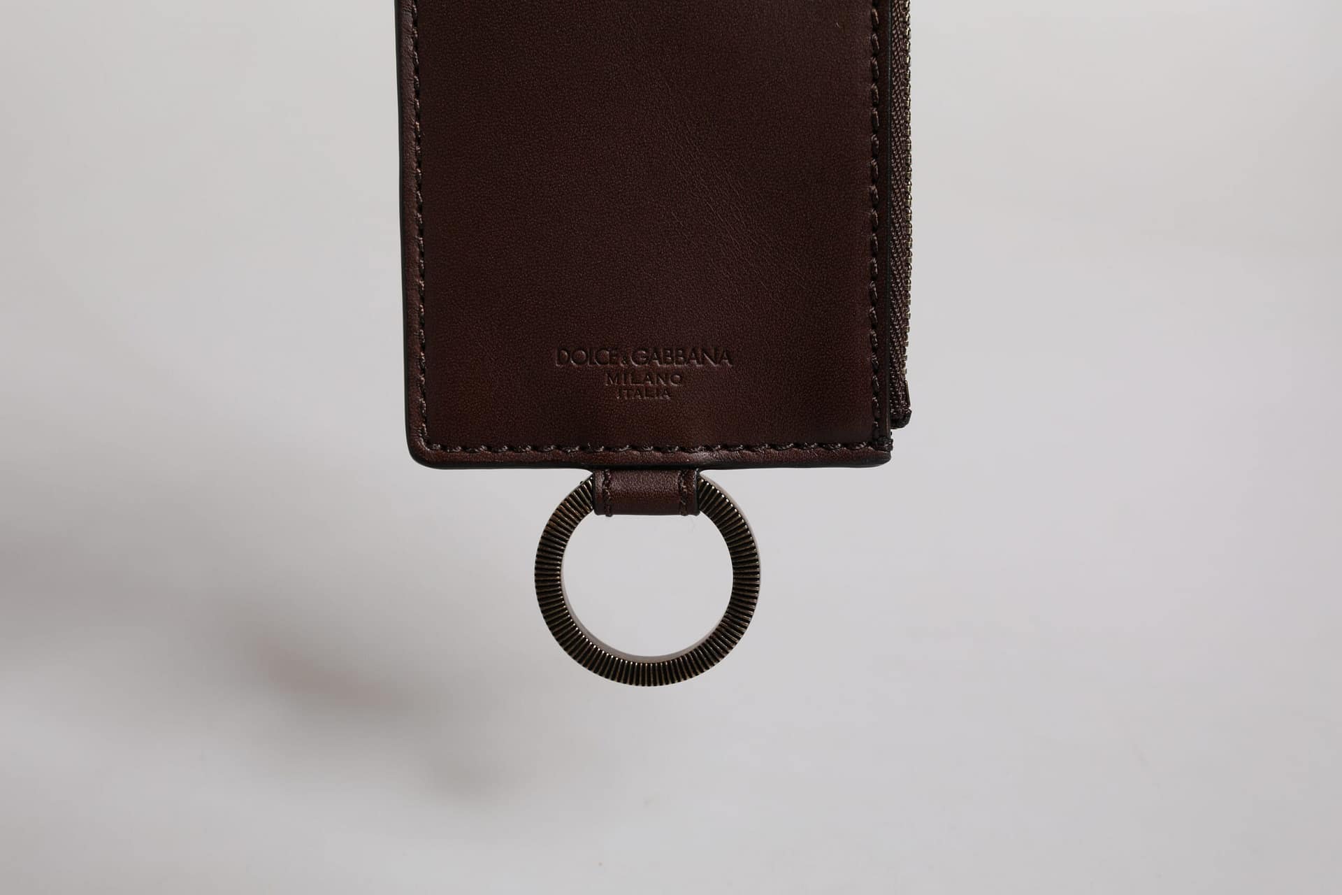 Dolce & Gabbana Brown Calf Leather Lanyard Logo Card Holder Wallet - Image 6