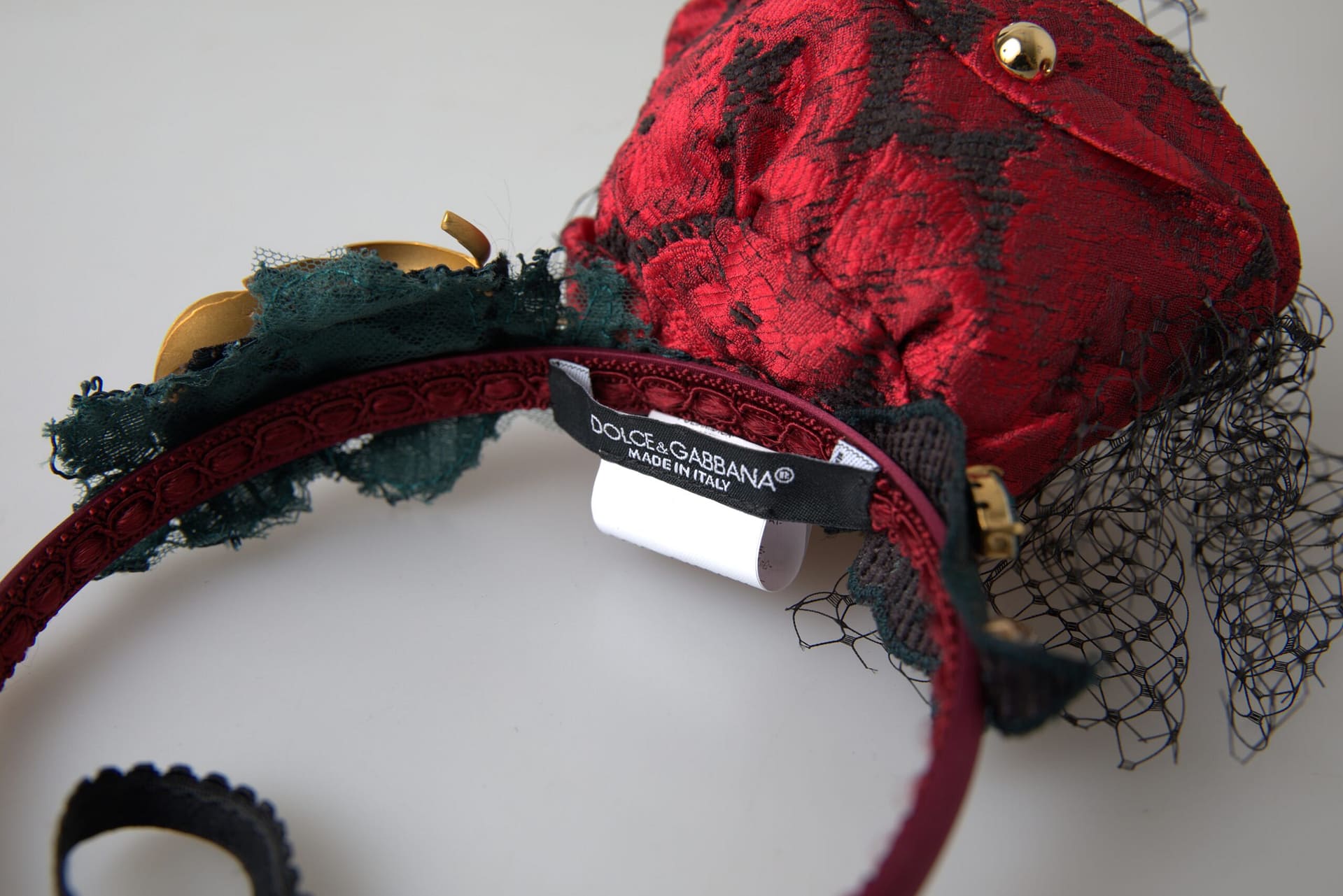 Dolce & Gabbana Red with multicolor Rose Silk Crystal Netted Logo Diadem Headband - Image 5