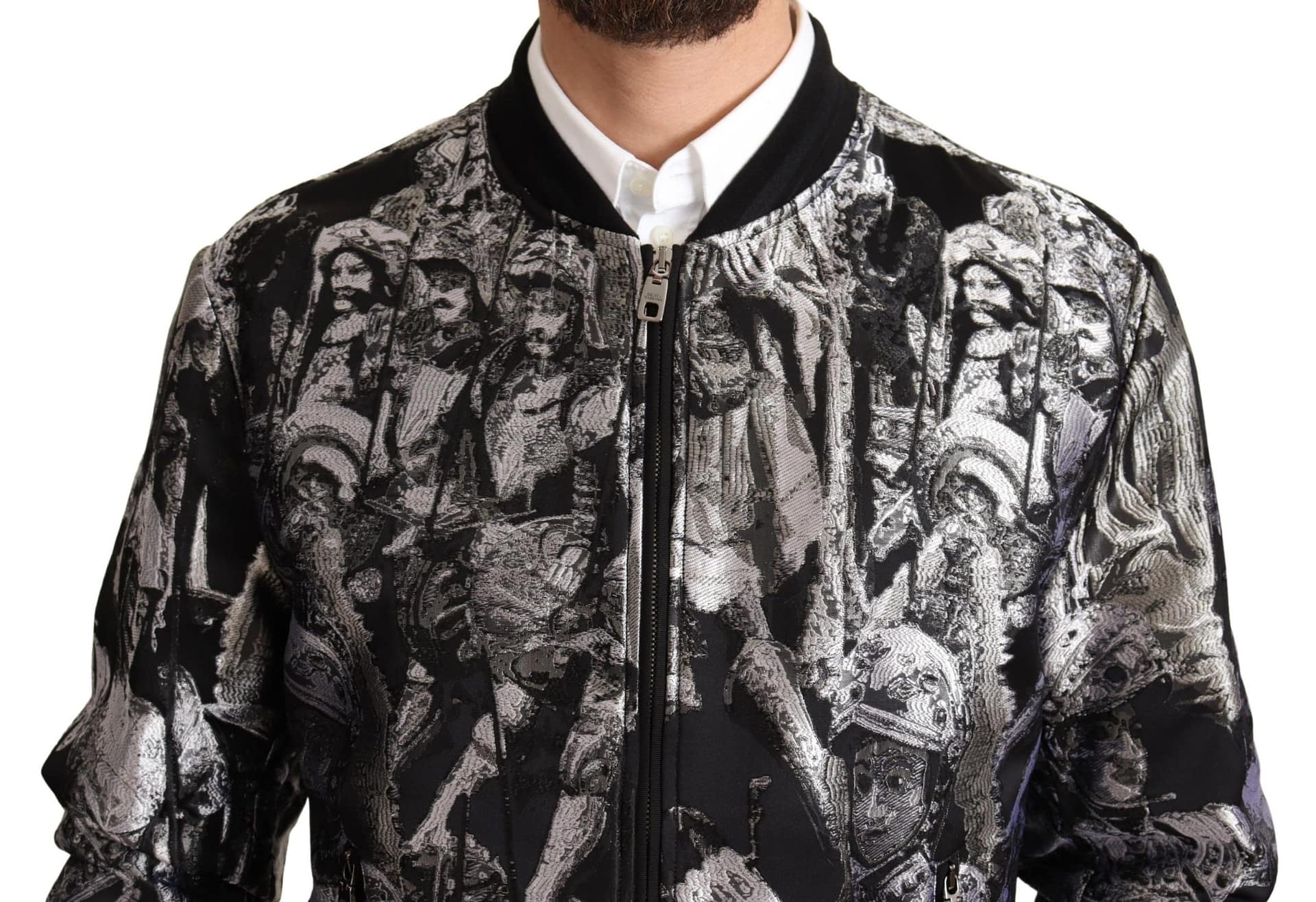 Dolce & Gabbana Black Silver Puppi Motive Bomber Jacket - Image 4
