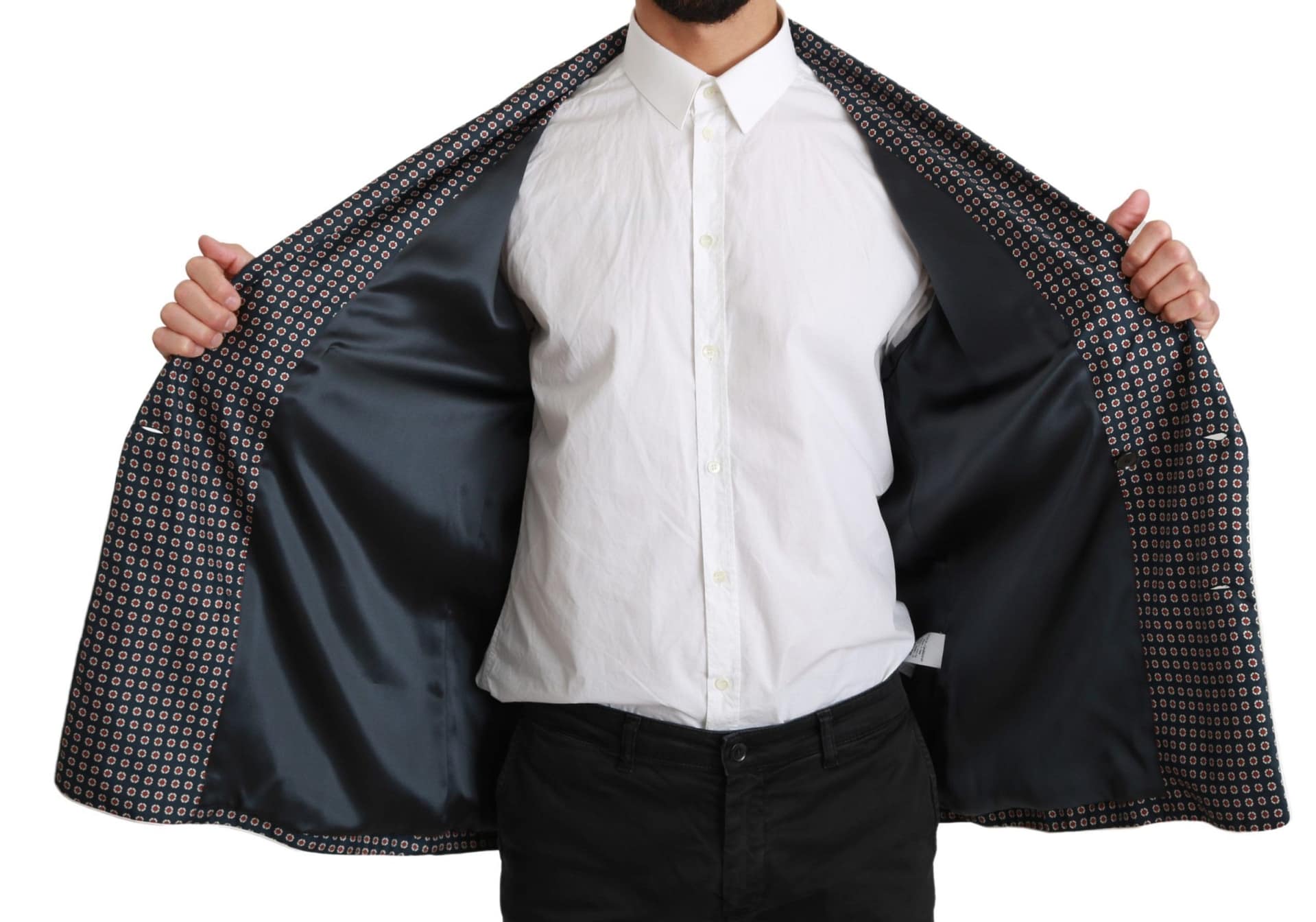 Dolce & Gabbana Navy Blue Patterned Double Breasted Coat Jacket - Image 5