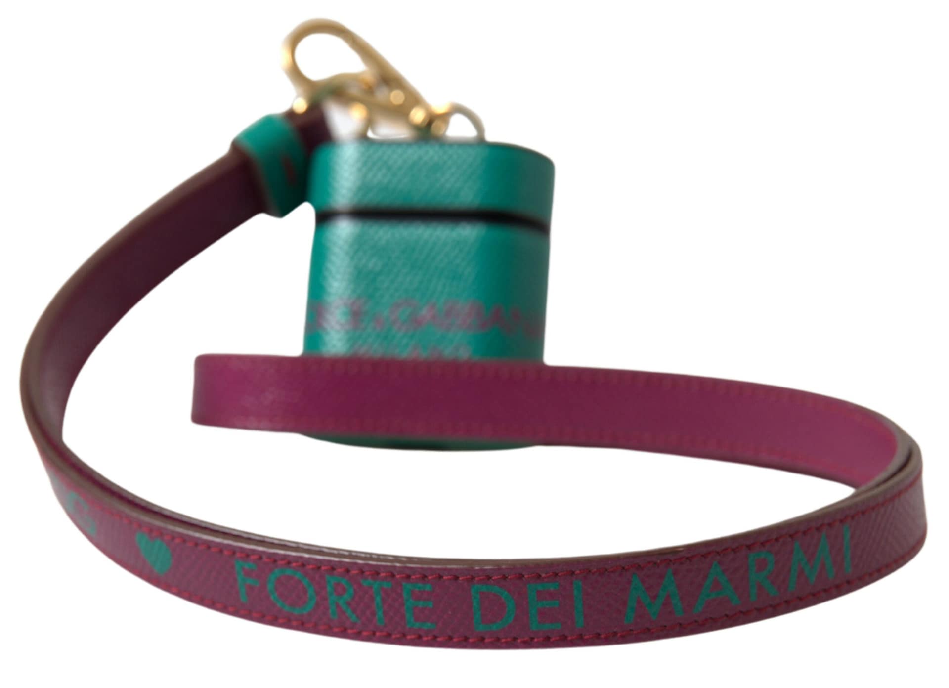 Dolce & Gabbana Green Maroon Calf Leather Logo Print Strap Airpods Case - Image 3