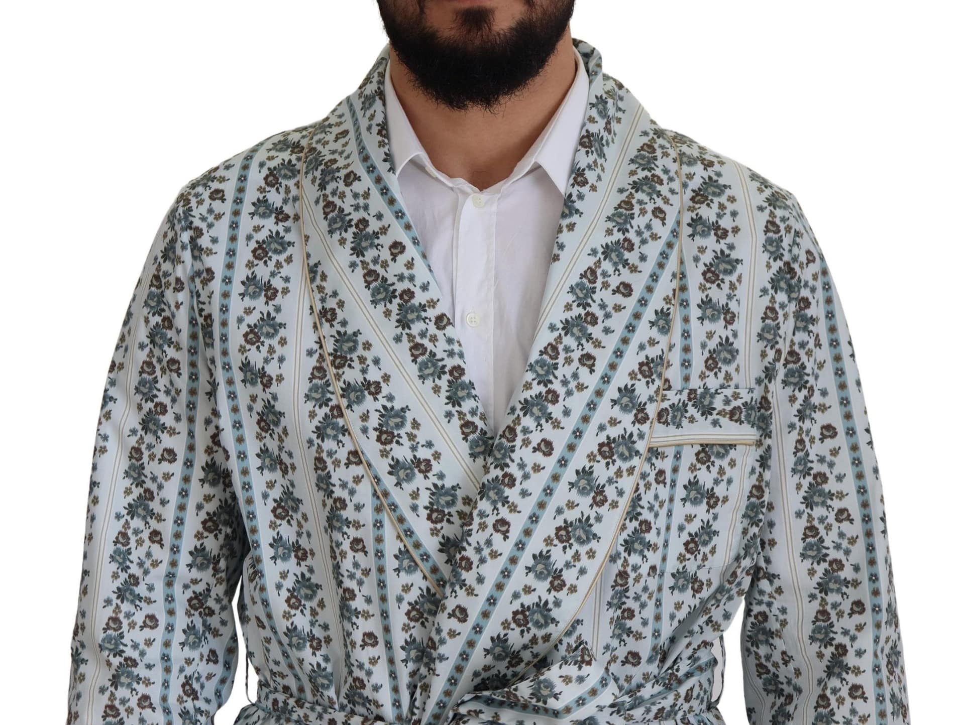 Dolce & Gabbana Blue Floral Cotton Robe Coat Jacket - Image 4