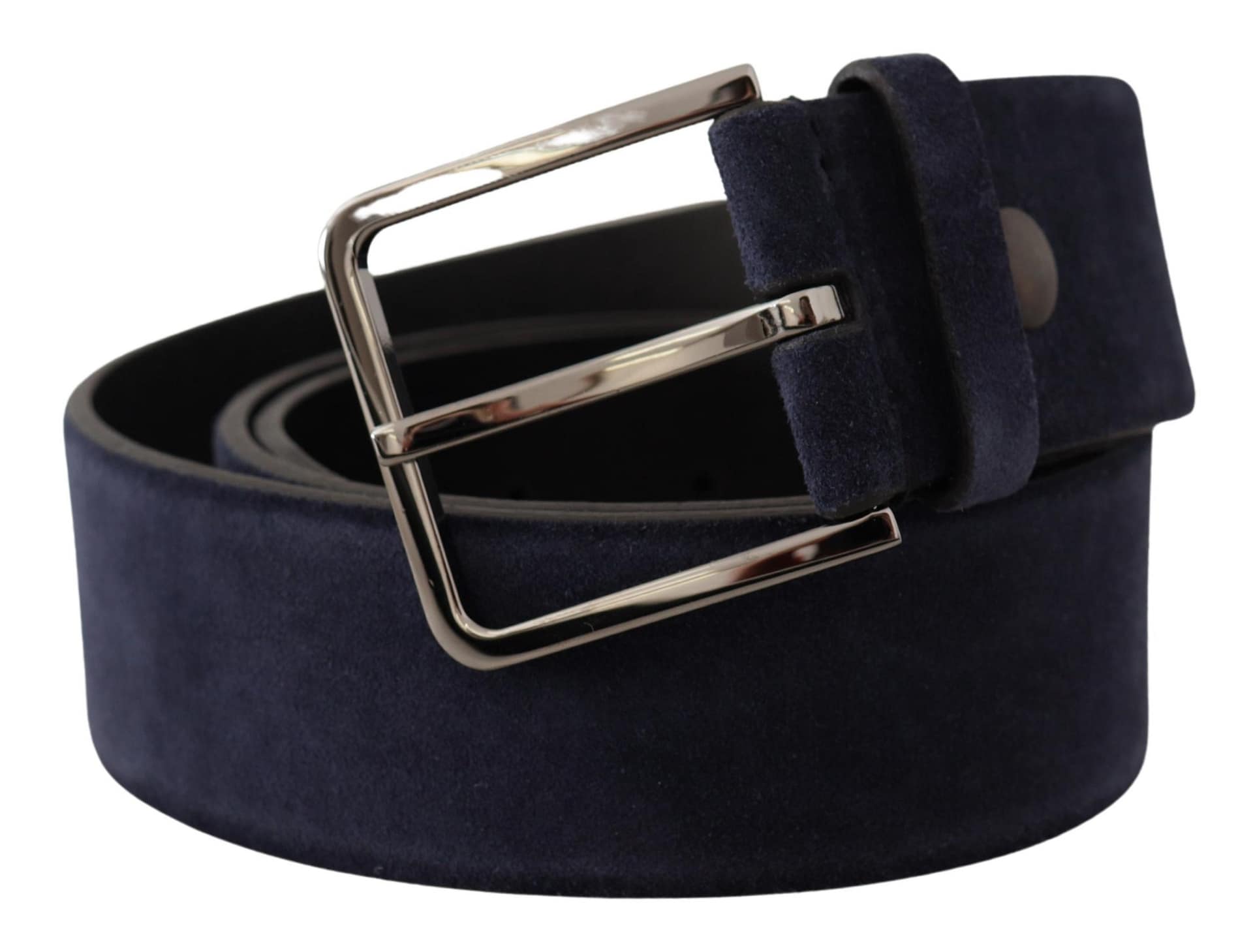 Dolce & Gabbana Navy Blue Velvet Leather Silver Logo Buckle Belt - Image 2